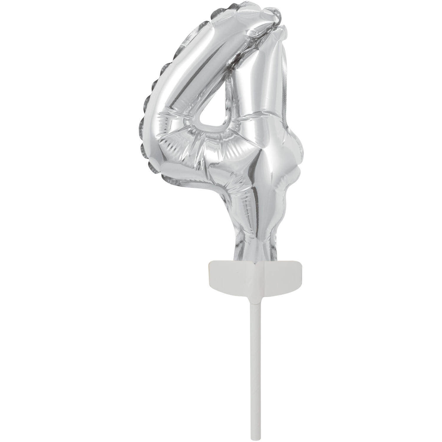 Micro Size Number 4 Silver Foil Balloon N6 Packaged 11 cm x 8 cm
