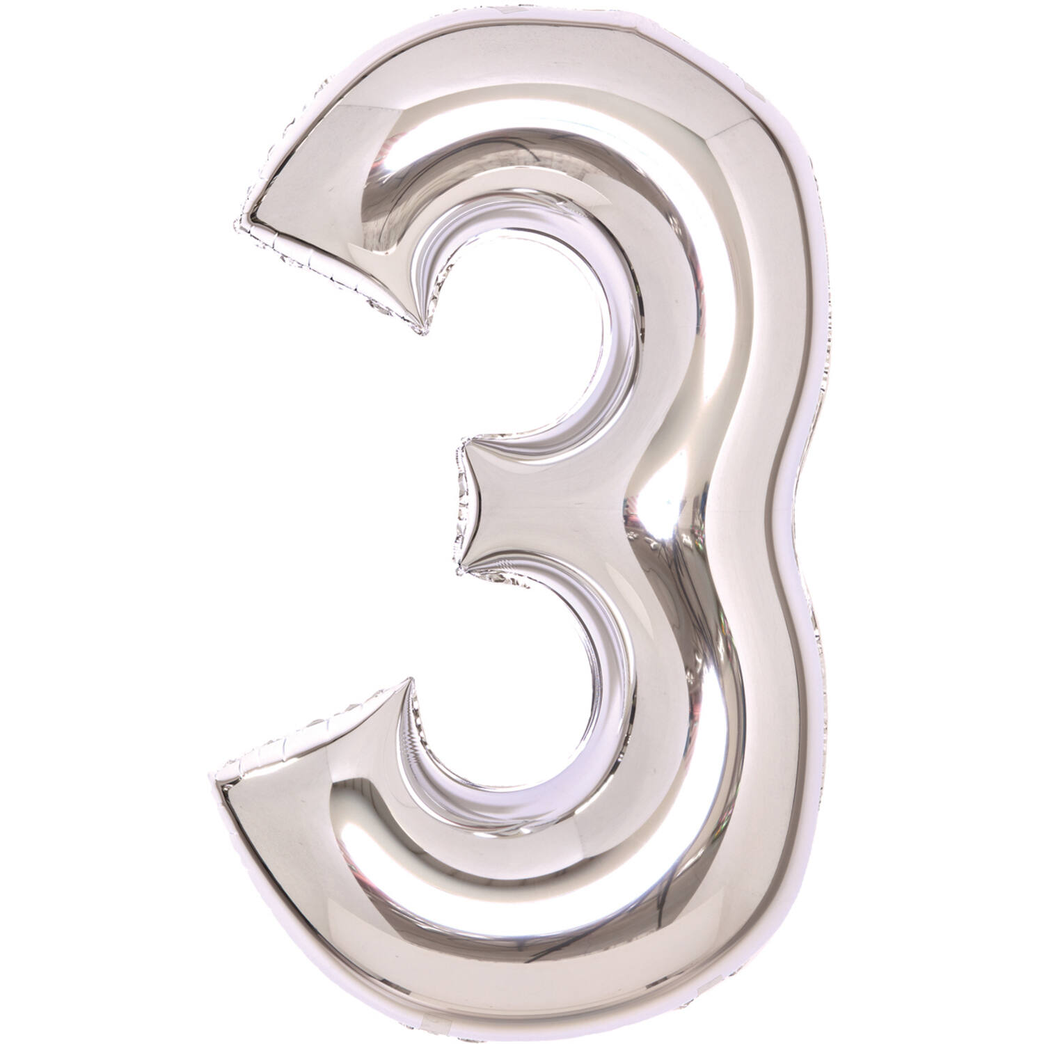 Medium Number 3 Silver Foil Balloon N26 Packaged 70 cm x 50 cm