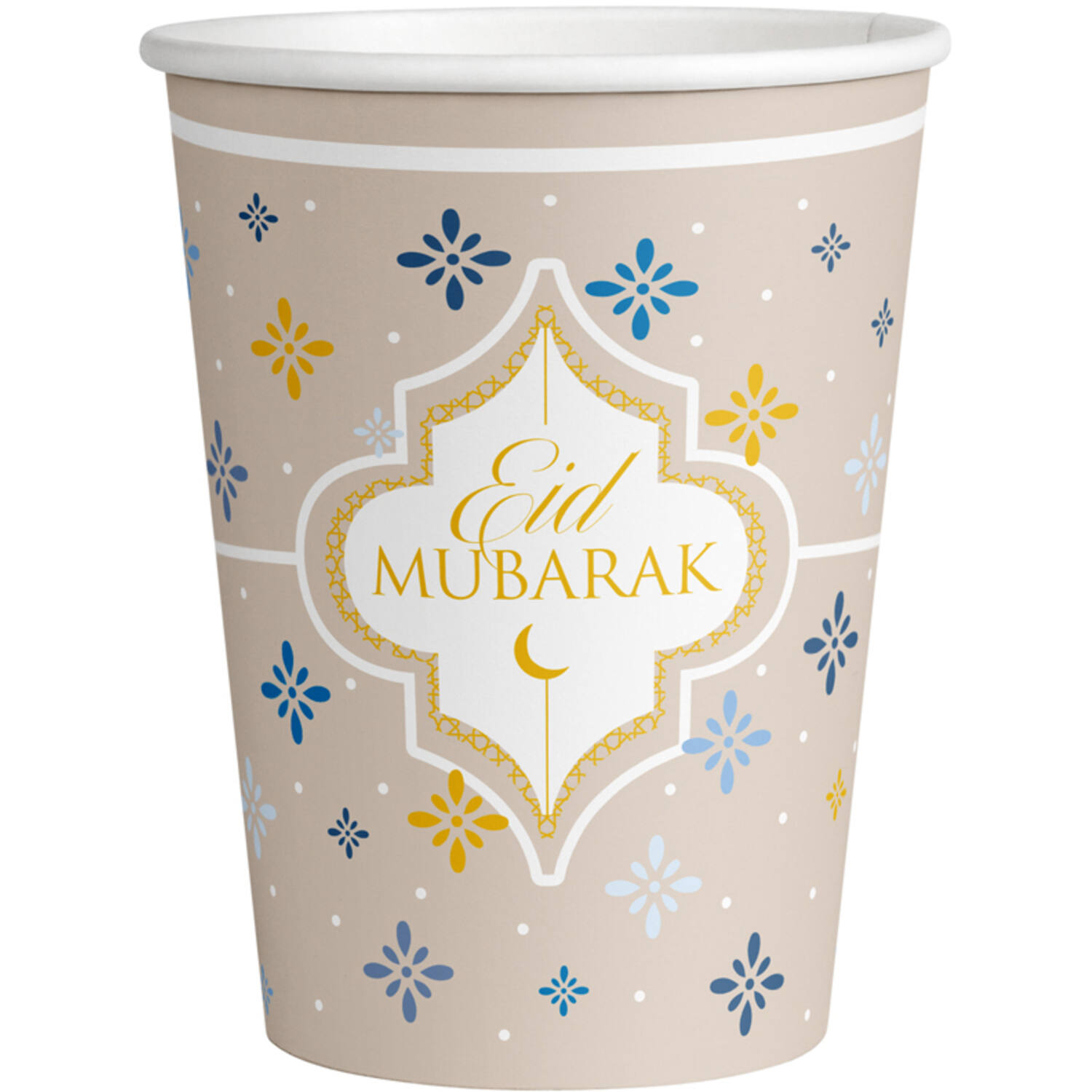 8 Cups Eid Ramadan Paper 250 ml Gold metallic
