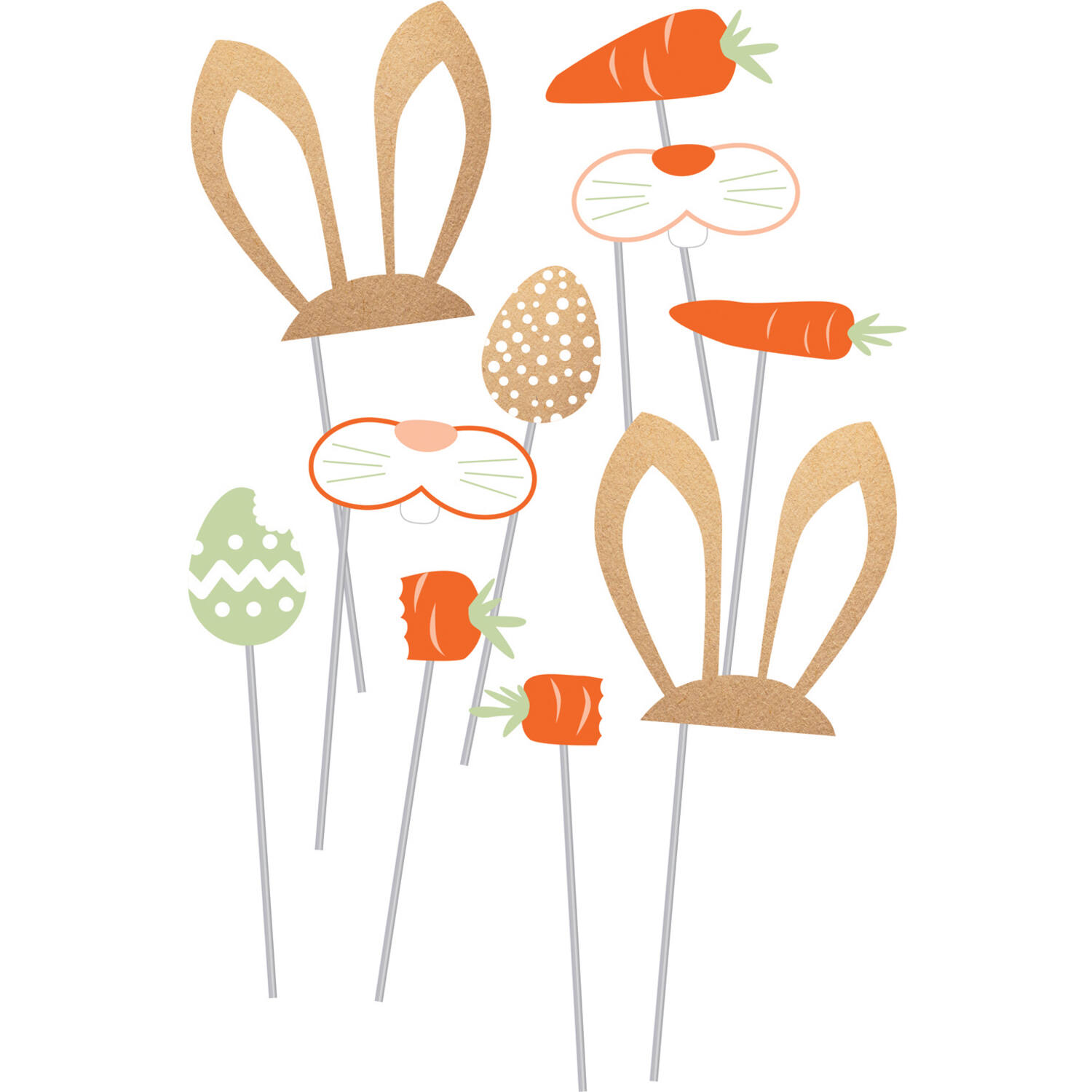Photo Booth Kit Easter Bunny Paper / Wood 10 Pieces 28.5 x 14.7 cm