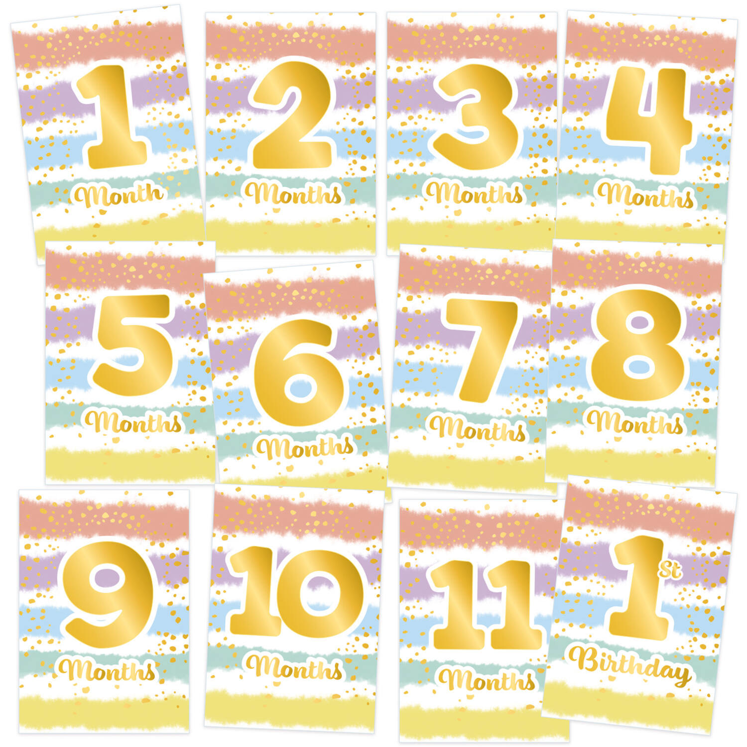 12 Baby Milestone Cards 1st Birthday Rainbow