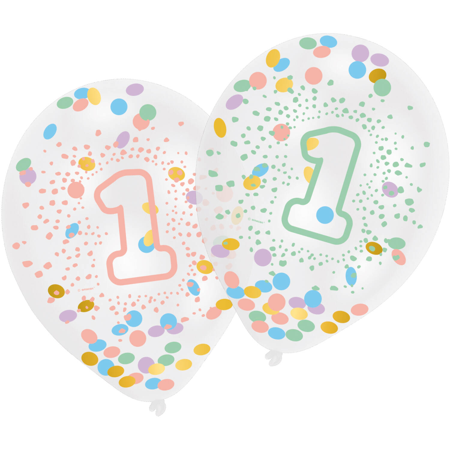 6 Latex Balloons Droplets 1st Birthday Rainbow Confetti-Filled Paper 1c Print 27.5 cm/11"