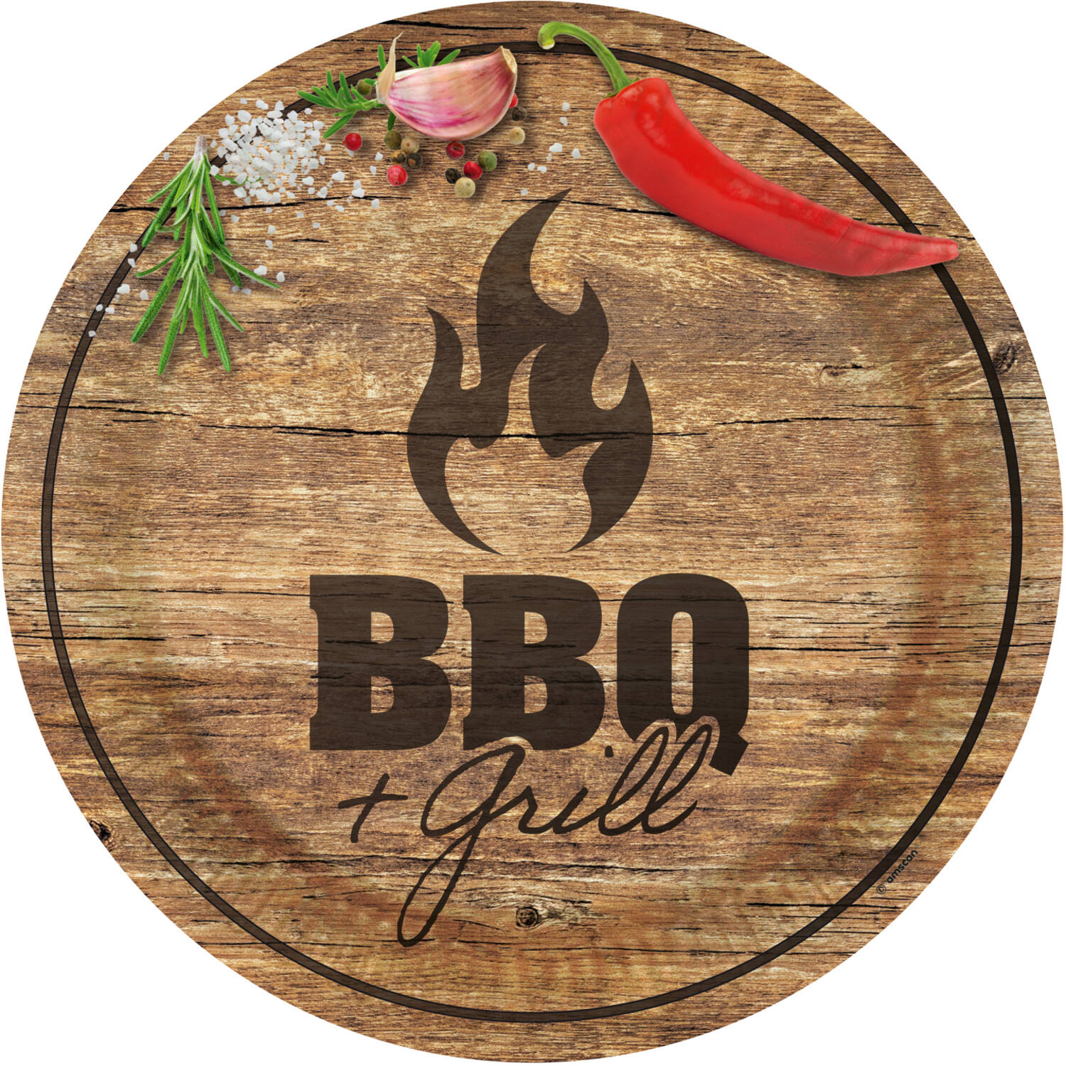 8 Plates BBQ & Grill Party Paper Round 23 cm