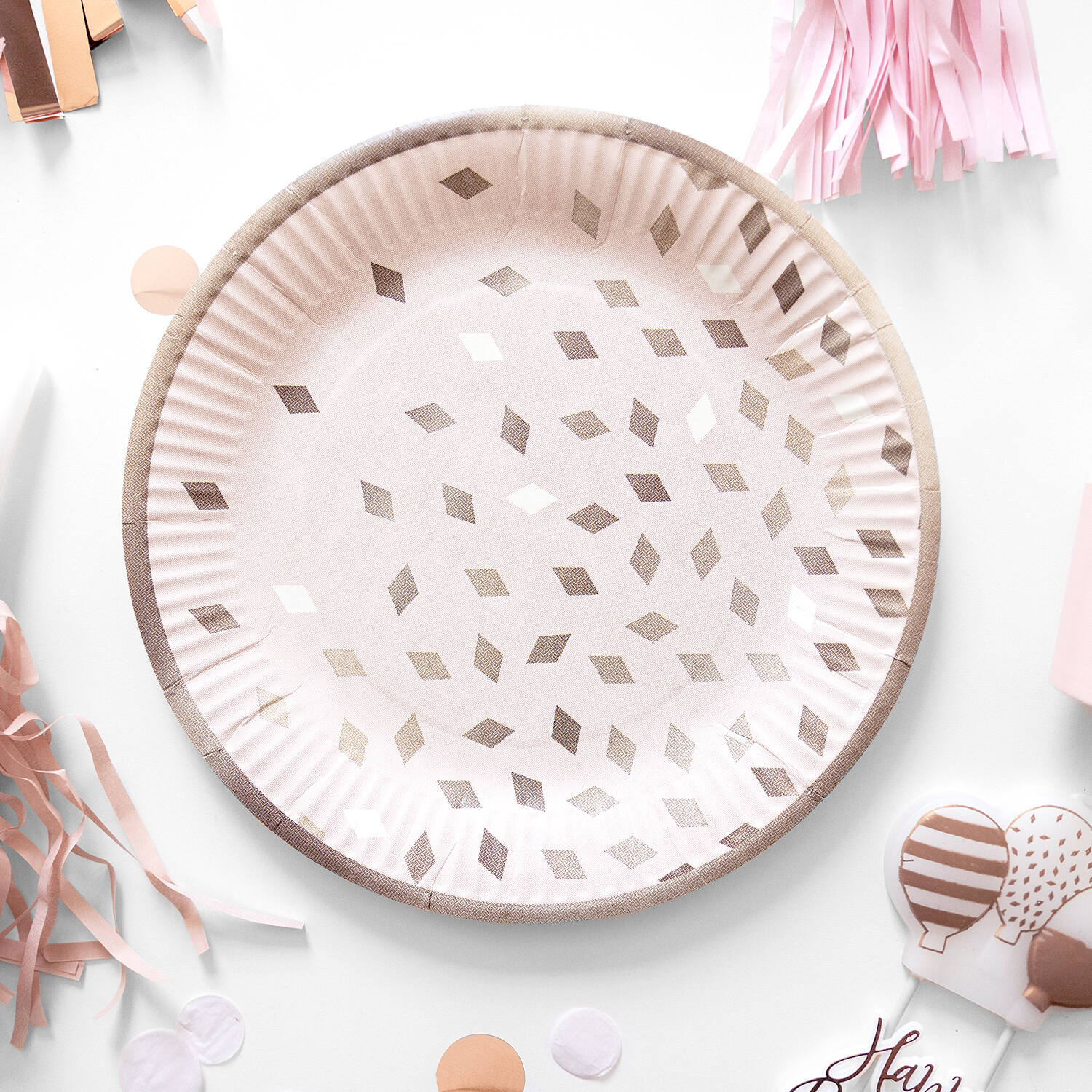 8 Plates Rose Gold Birthday Round Paper 23 cm