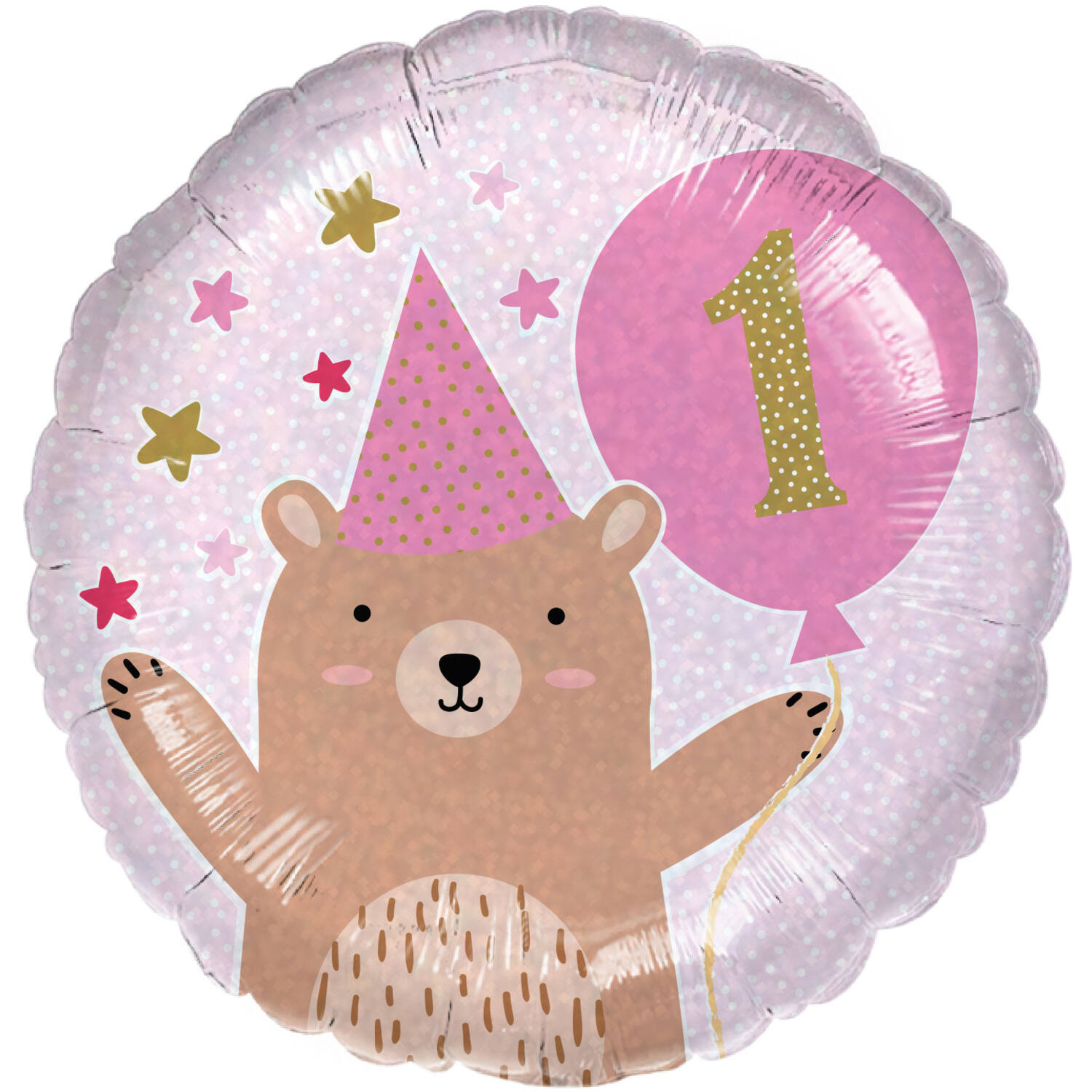 Standard Holographic 1st Birthday Cupcake Girl Foil Balloon C55 Packaged 43 cm