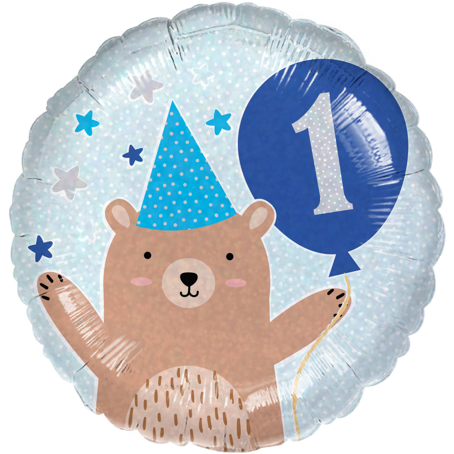 Standard Holographic 1st Birthday Cupcake Boy Foil Balloon C55 Packaged 43 cm