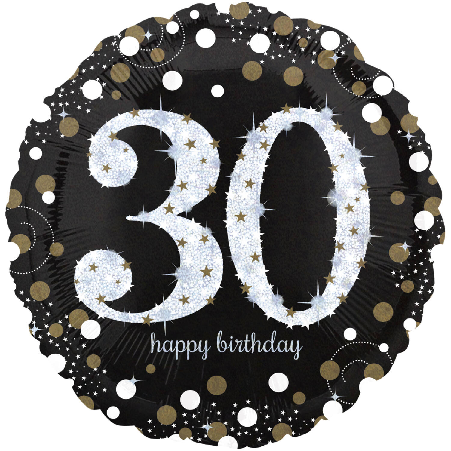 Standard Holographic Sparkling Birthday 30 Foil Balloon C55 Packaged 43 cm