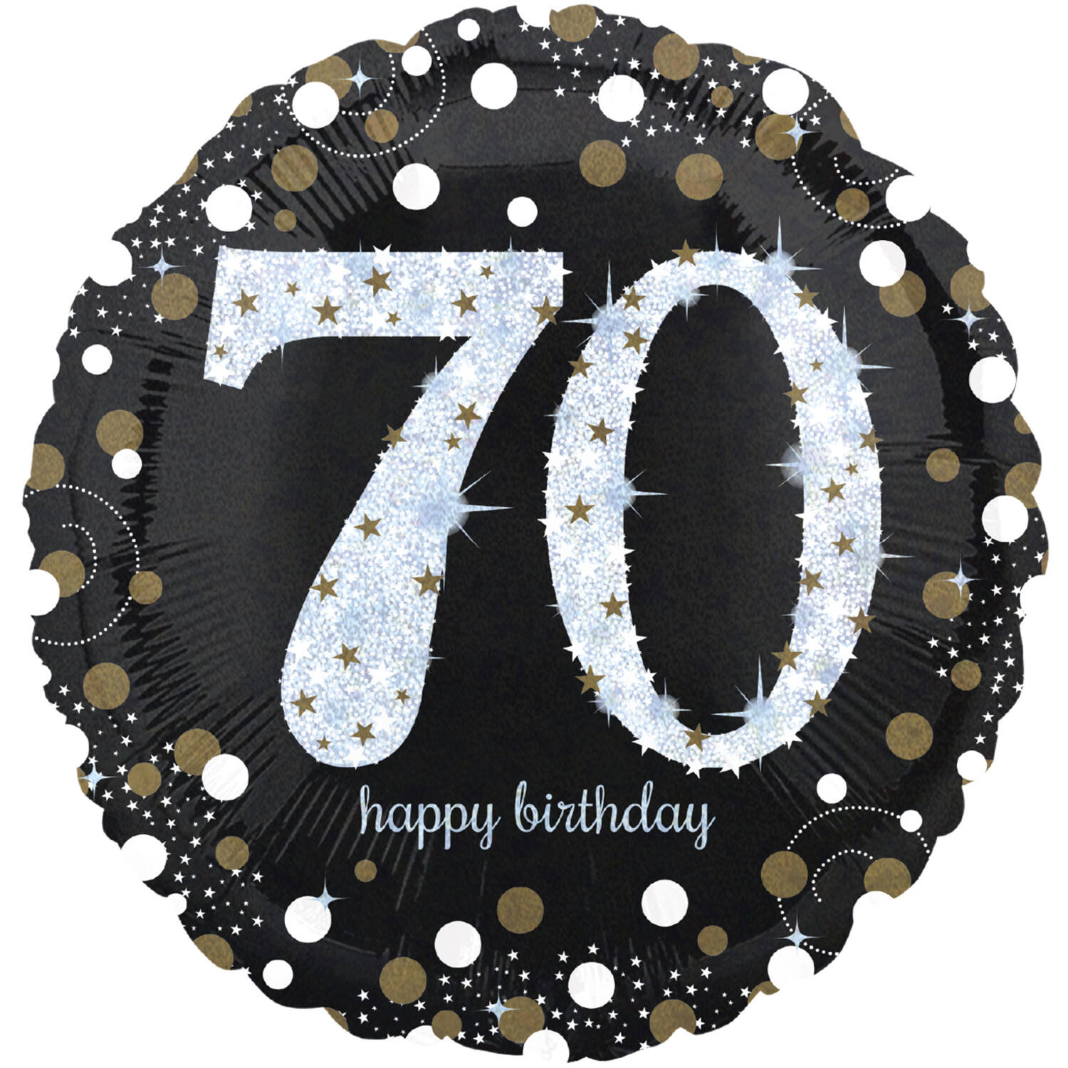 Standard Holographic Sparkling Birthday 70 Foil Balloon C55 Packaged 43 cm