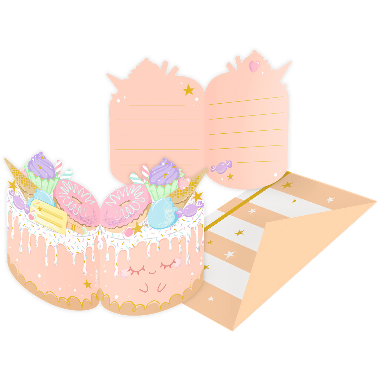 8 Invitations & Envelopes Crazy Cake Paper