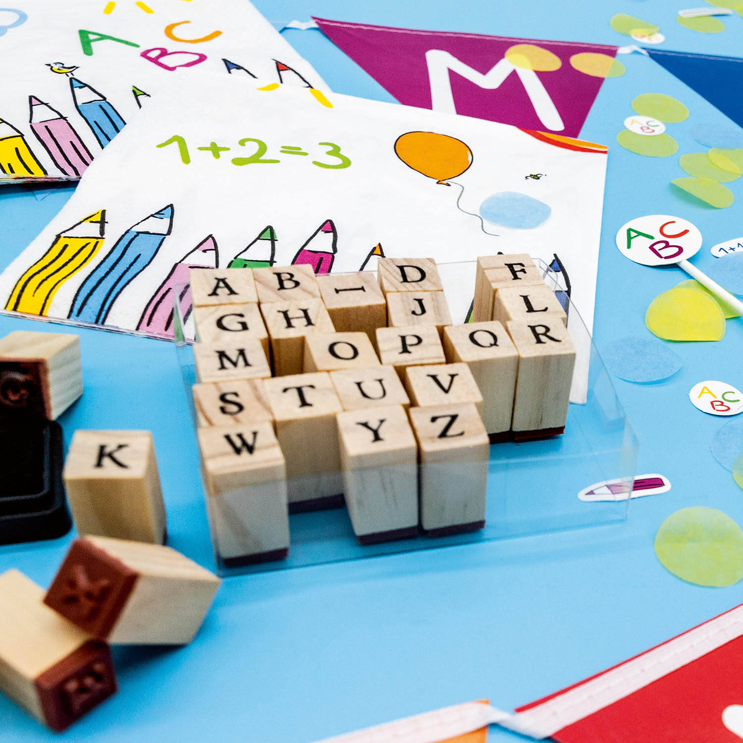 Stamp Set Alphabet School Start Wood