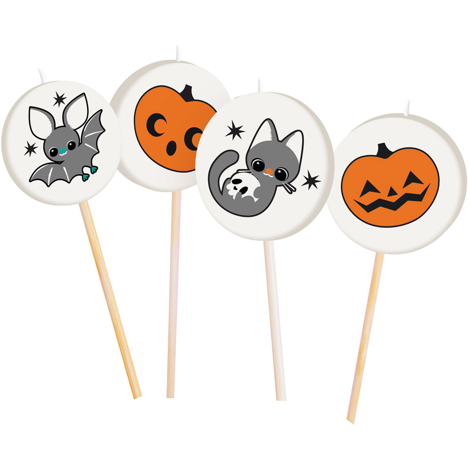 4 Mini Character Candles Cats & Bats Height 7 cm, Candles 3 x 3 cm