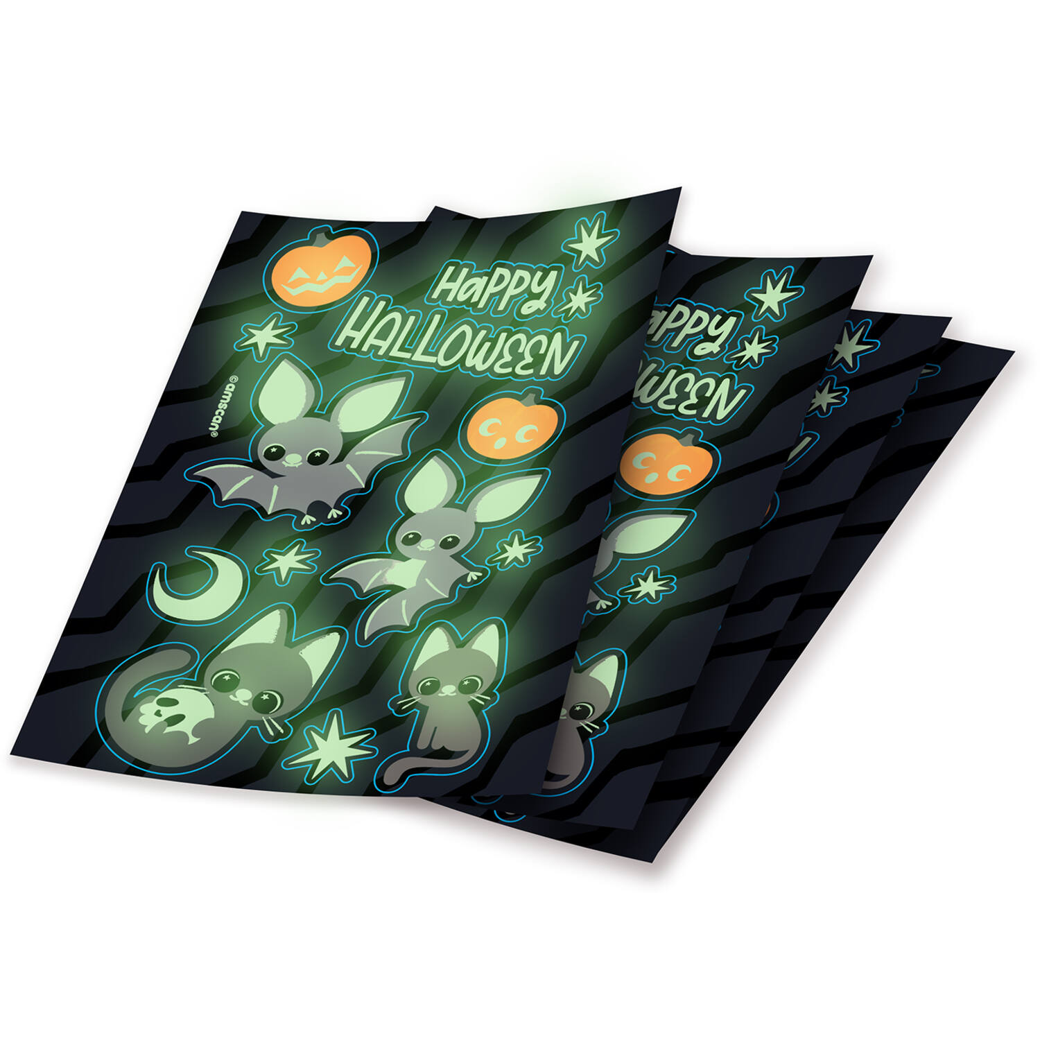 4 Sticker Sheets Cats & Bats Glow in the Dark 175 x 100 cm