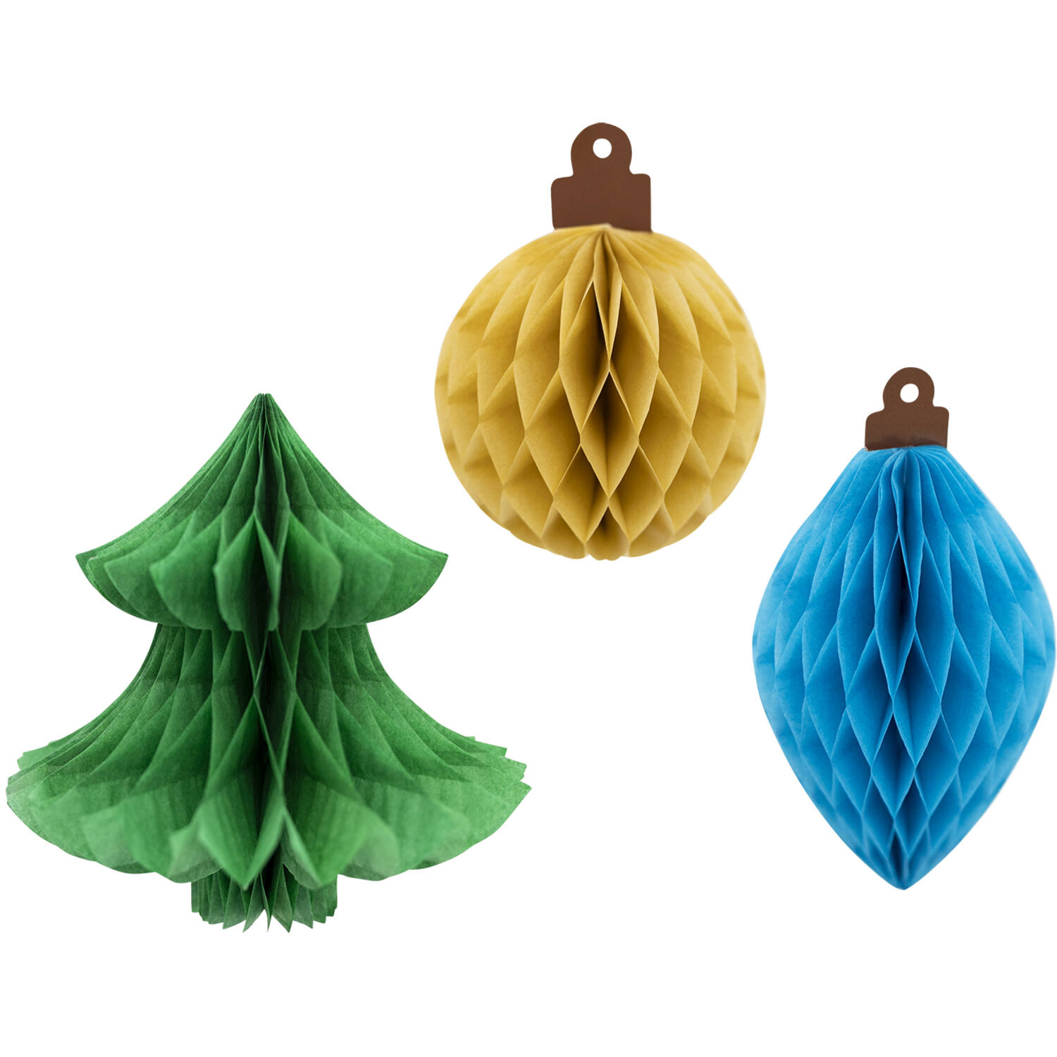 Honeycomb Hanging Decorations Winter Woodland 9 x 12 cm, 7 x 14 cm, 16 x 16 cm