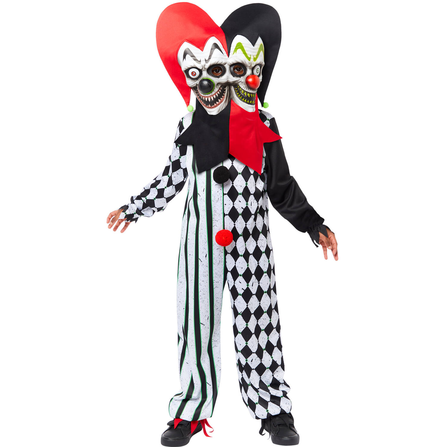 Child Costume Double Headed Jester Clown Age 6-8 Years