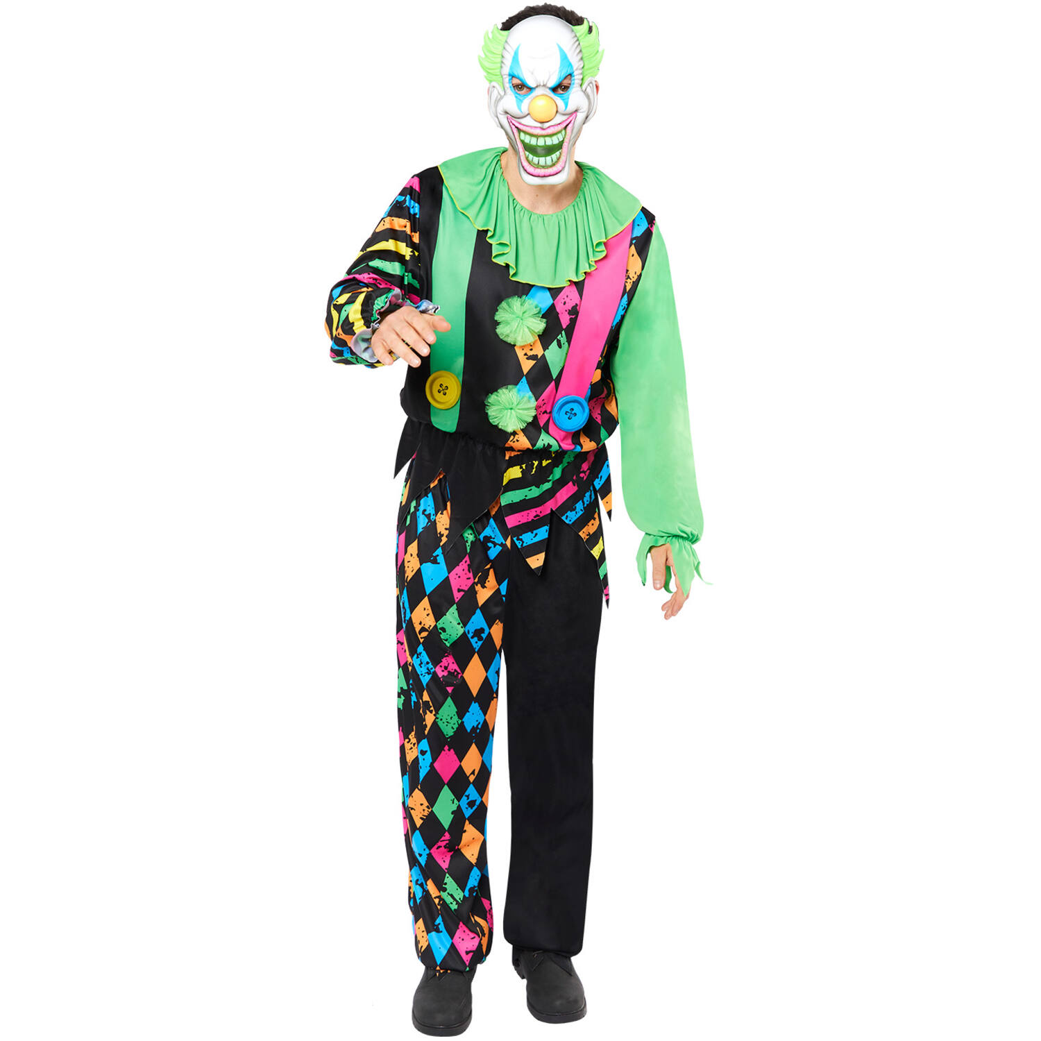 Adult Costume Funhouse Neon Clown Men Size M