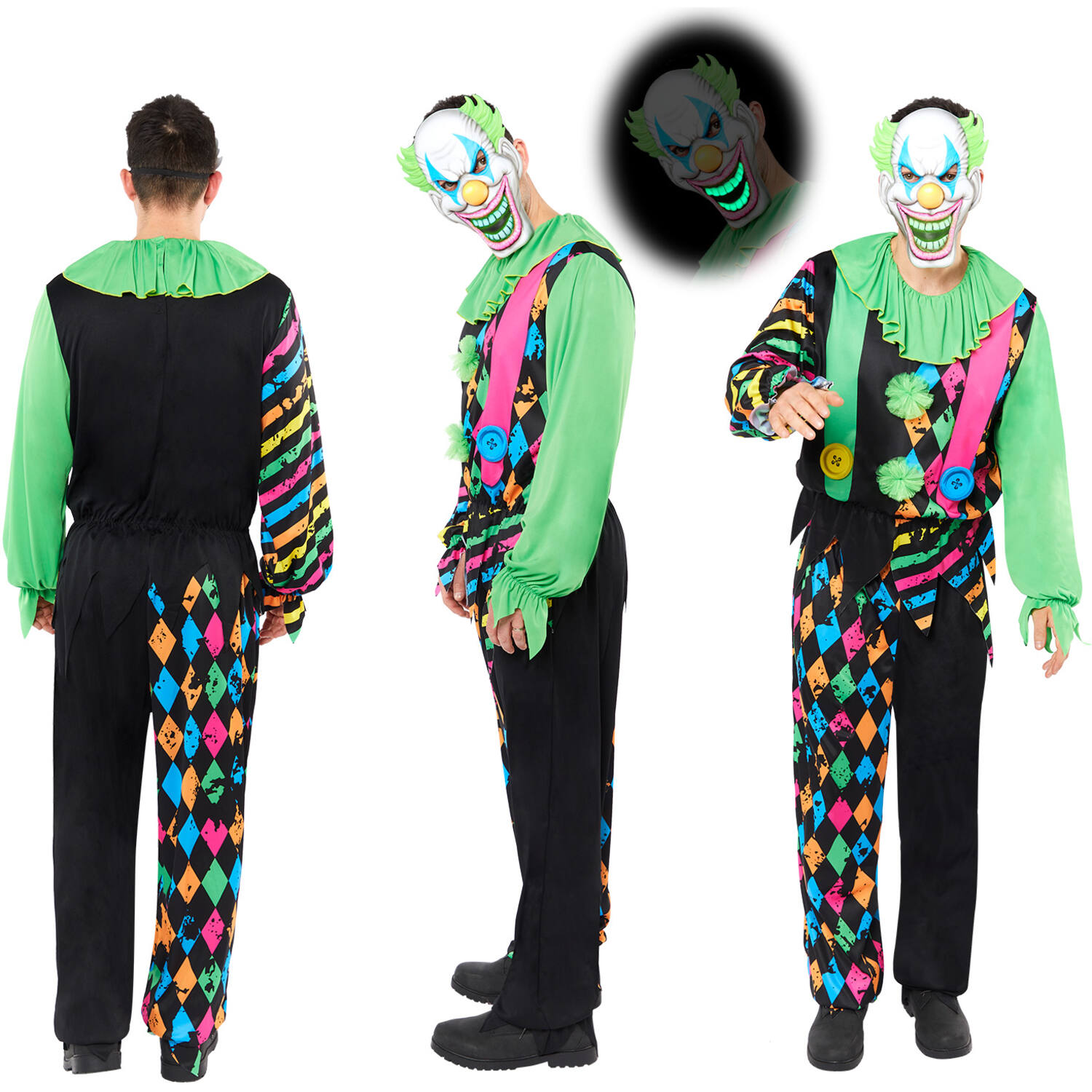 Adult Costume Funhouse Neon Clown Men Size M