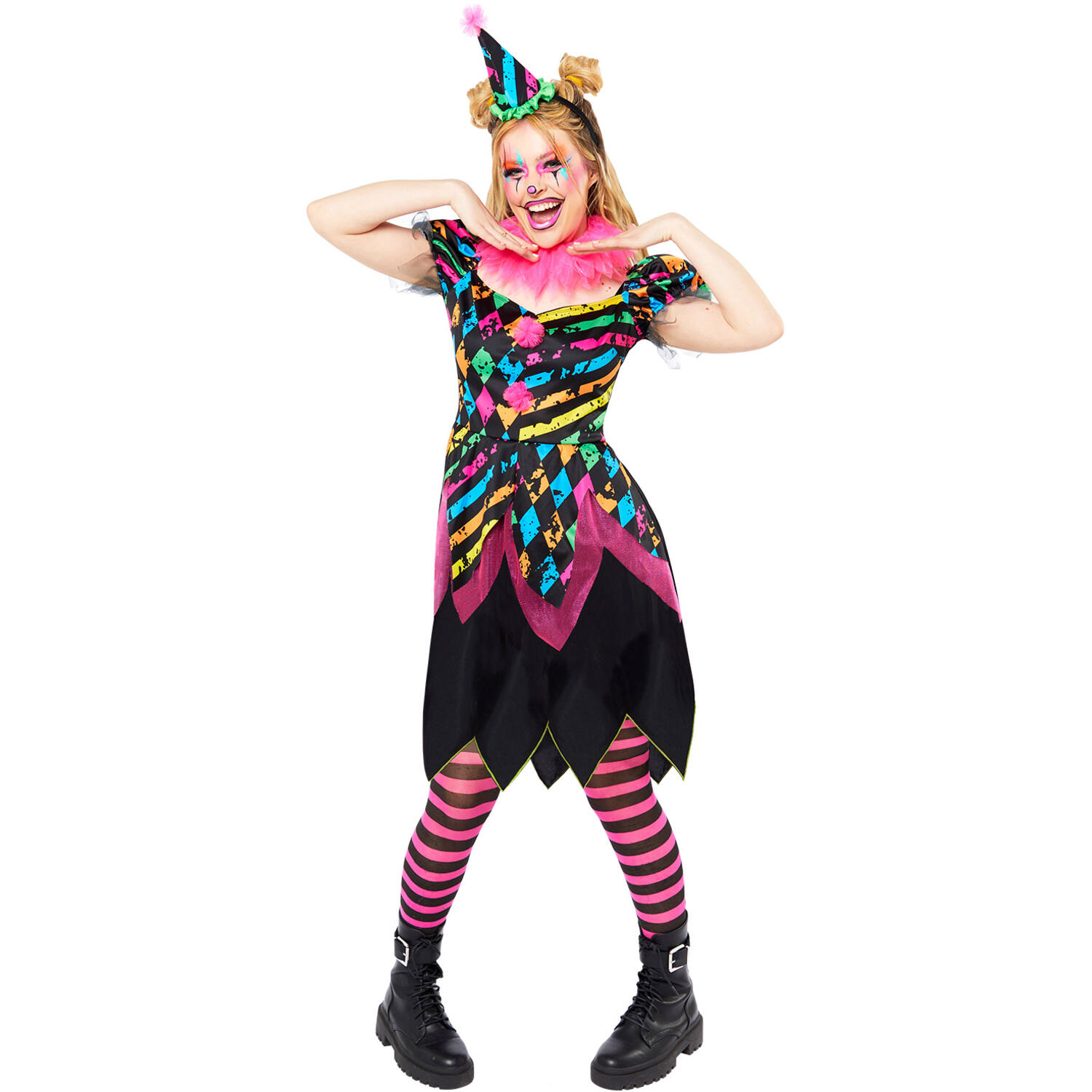 Adult Costume Funhouse Neon Clown Ladies Size L