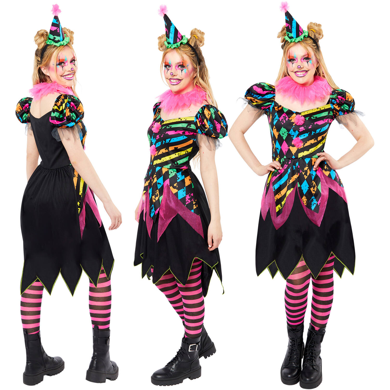 Adult Costume Funhouse Neon Clown Ladies Size L