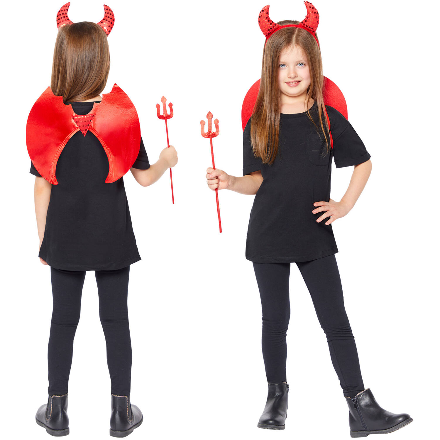 Kids Accessory Kit Foil Devil Wings with Headband and Trident
