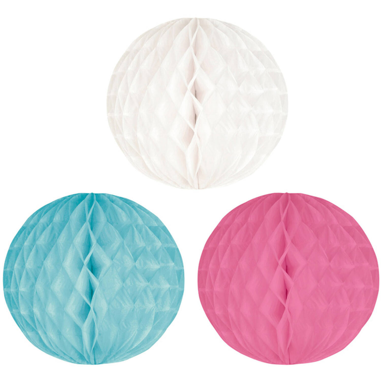 3 Honeycomb Balls pink, white turquoise