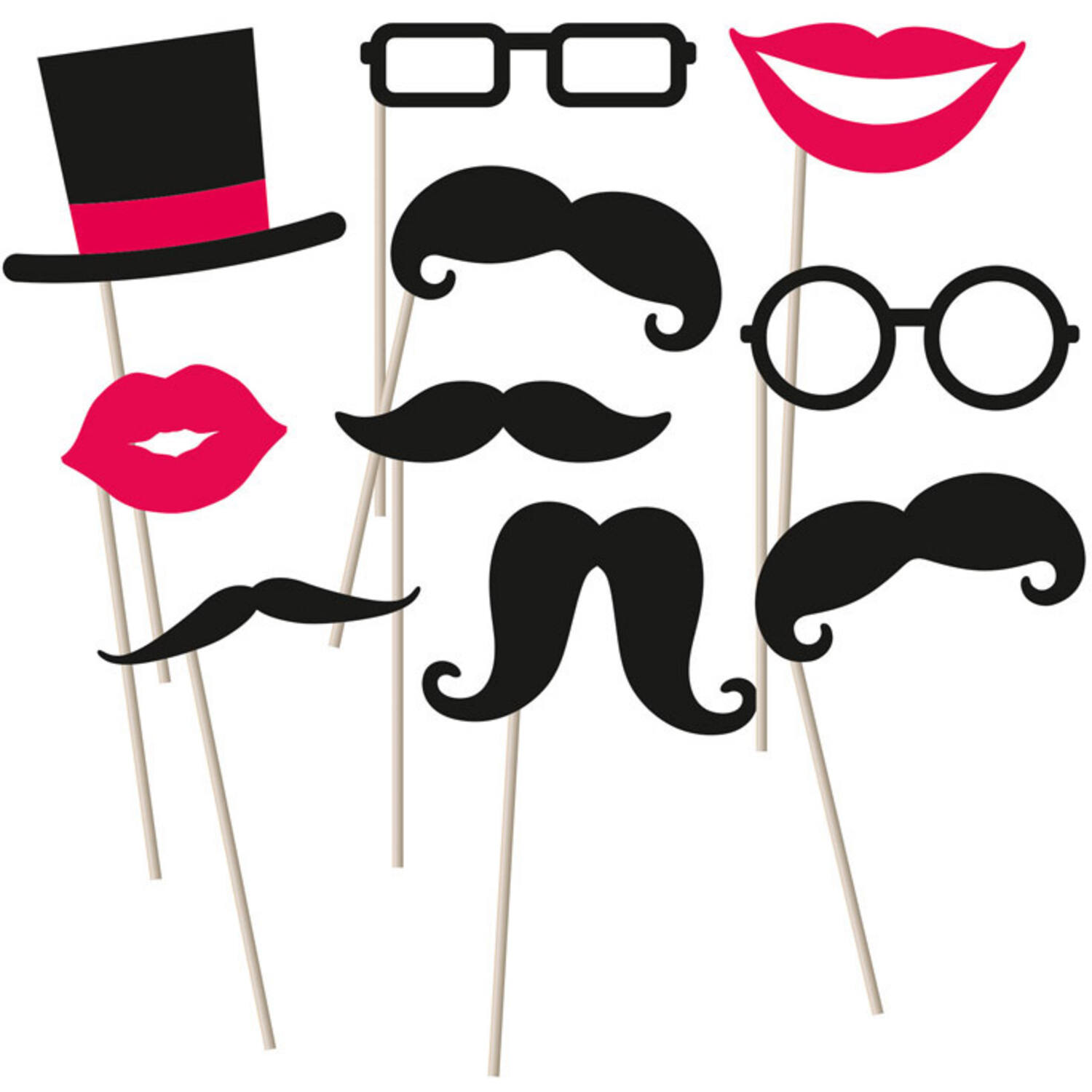 Photo Booth Kit Moustache Paper / Wood 10 Pieces 27 x 15.4 c