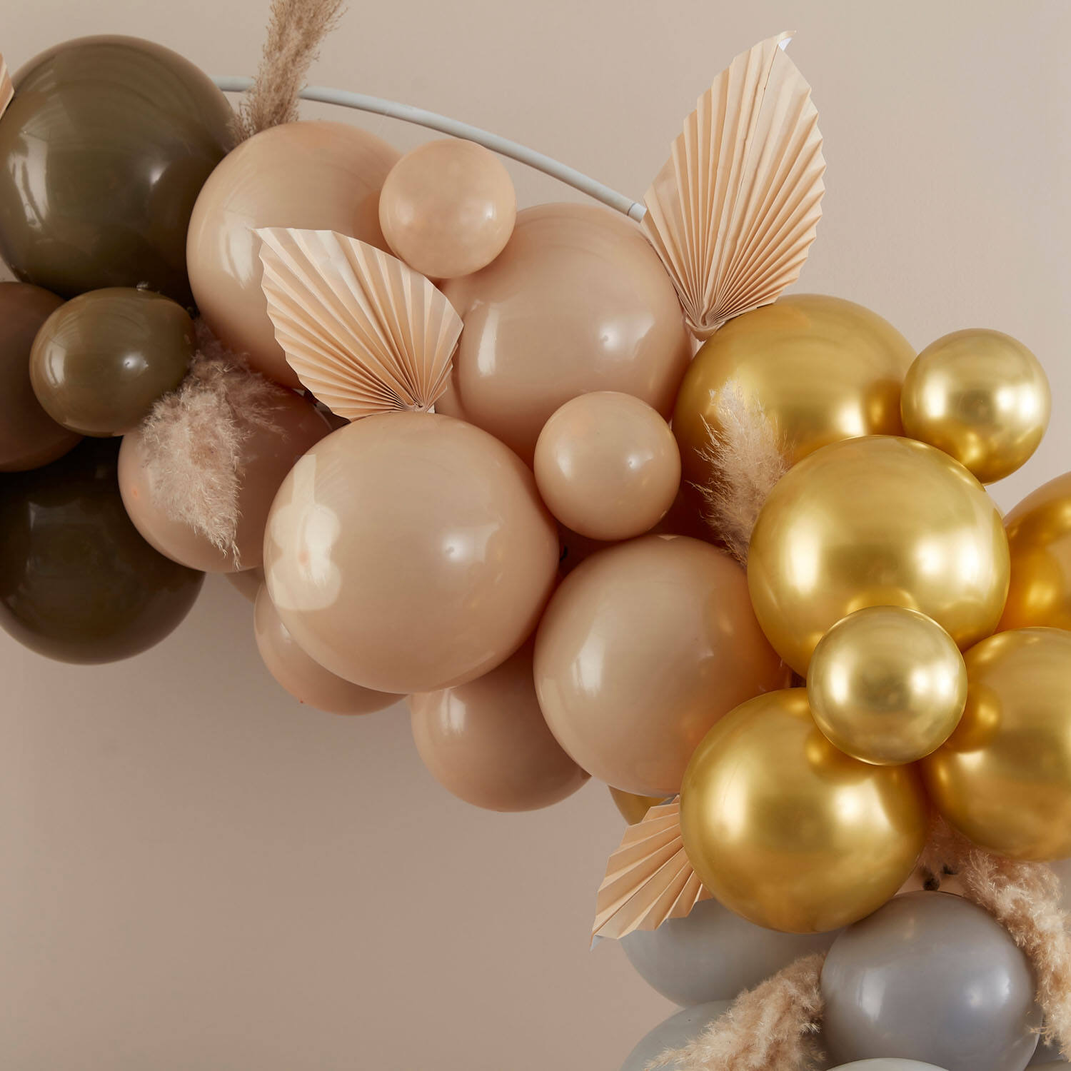 Balloon Arch - Paper Fans - Taupe, Brown & Nude
