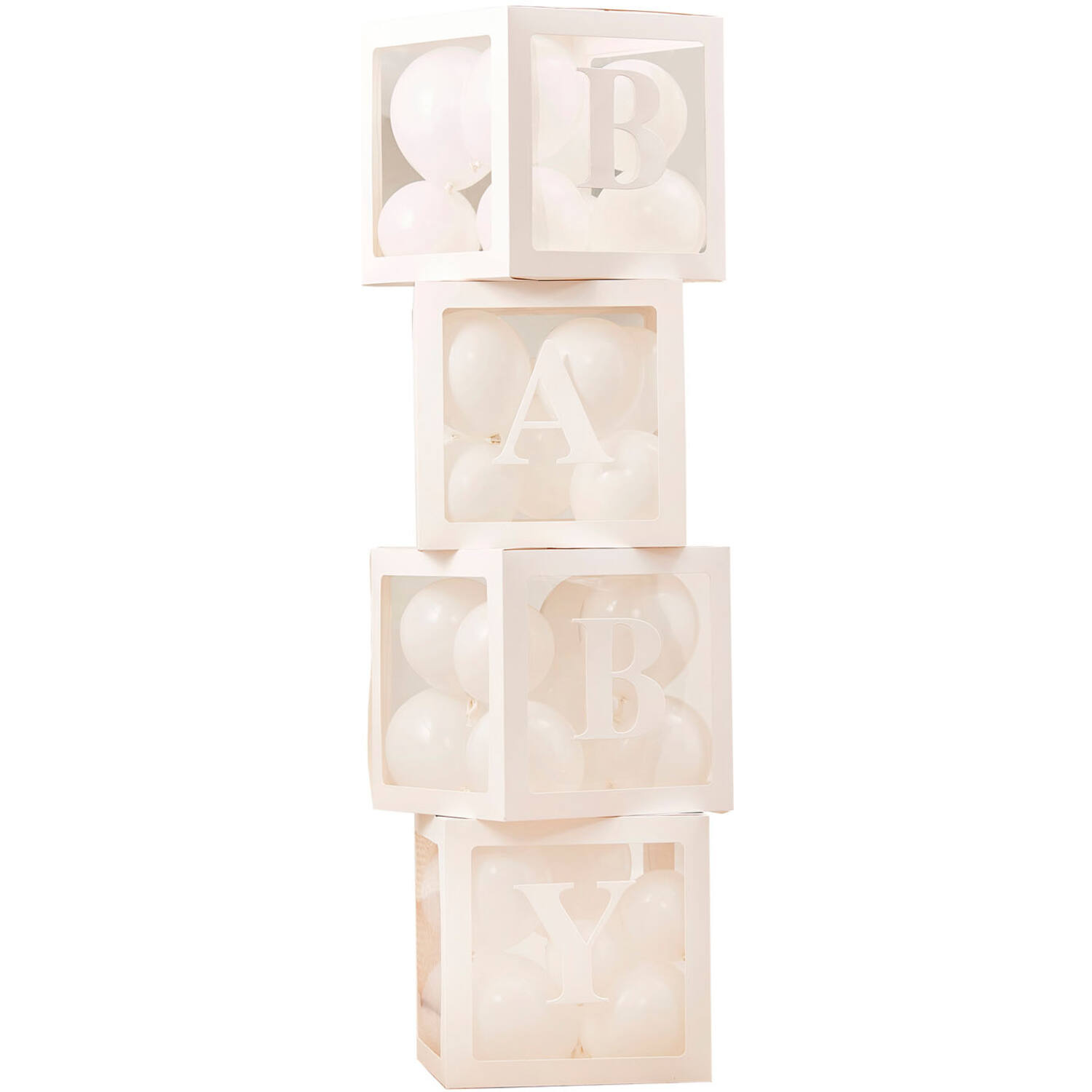 Pop up baby blocks to fill with white balloons