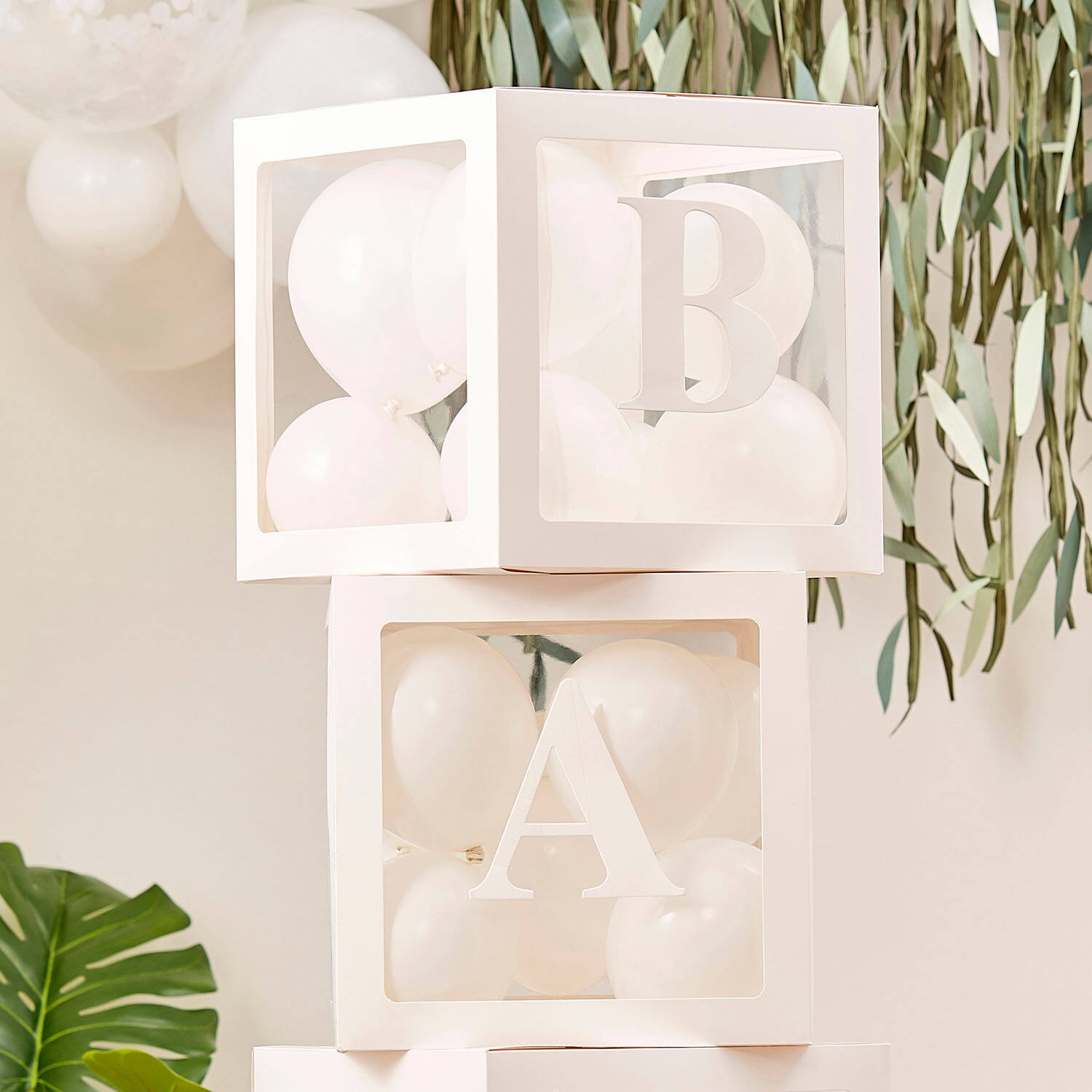Pop up baby blocks to fill with white balloons