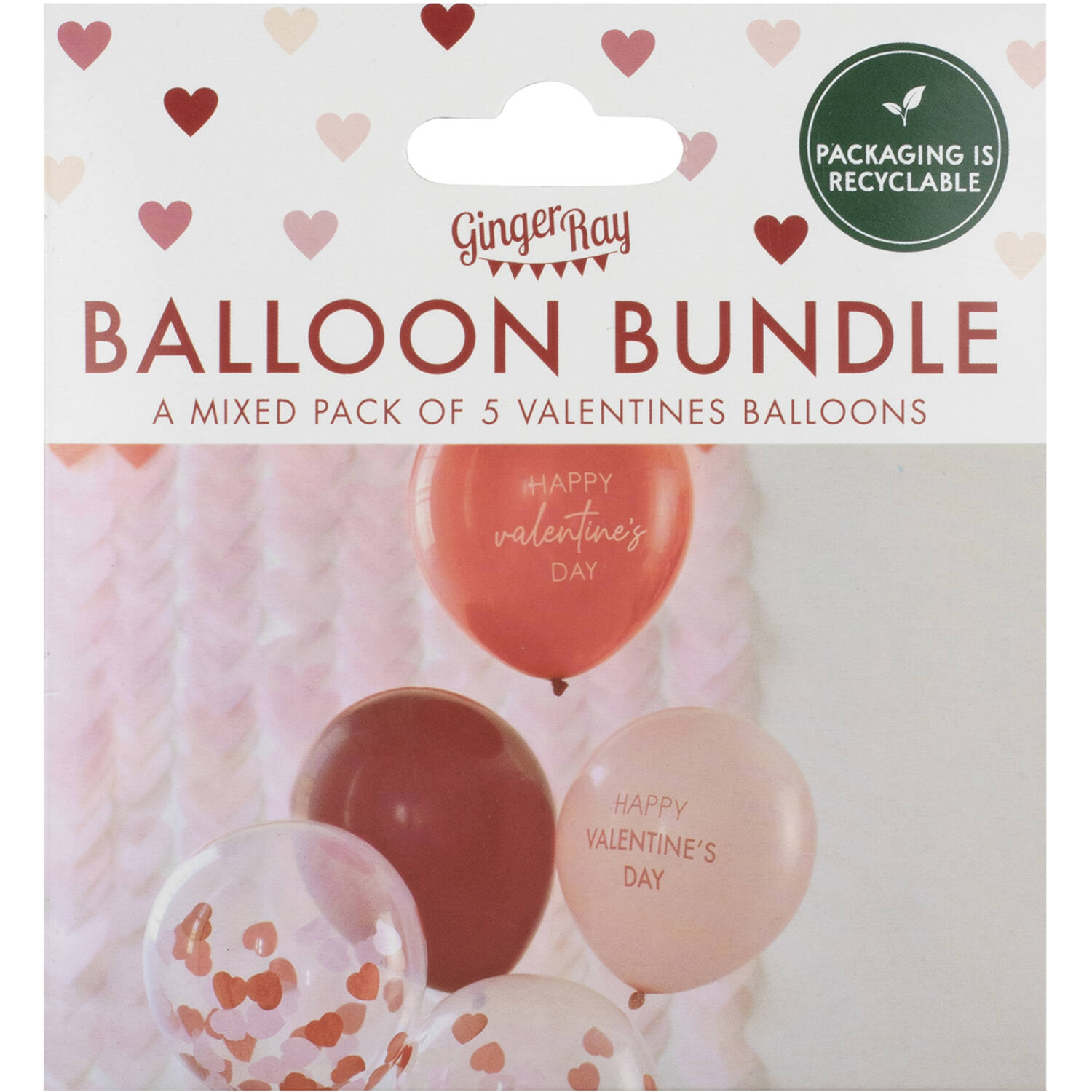 Balloon Bundle - 5pk Pink, Red & Confetti