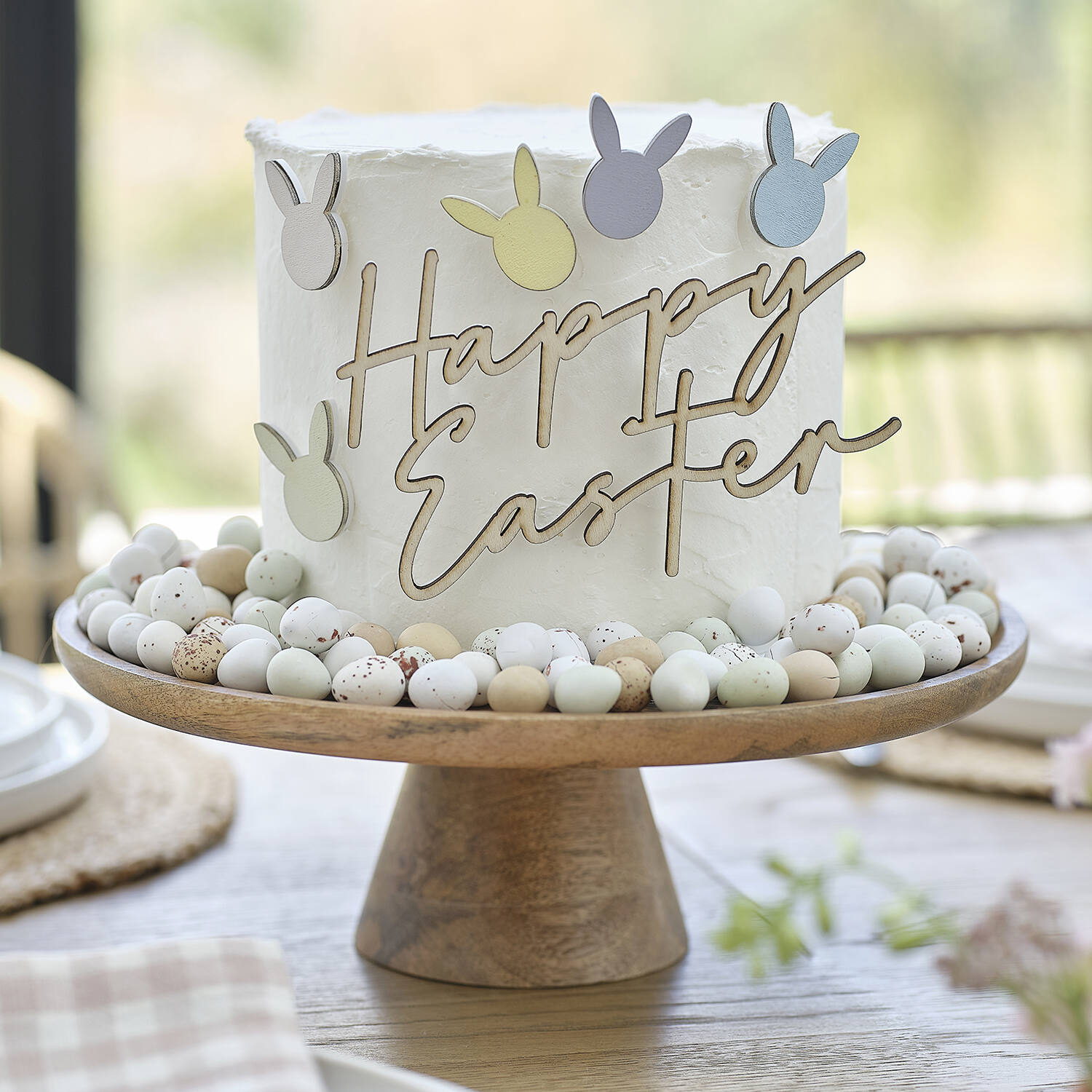 Cake Toppers - Happy Easter Painted Wood Cake Decoration