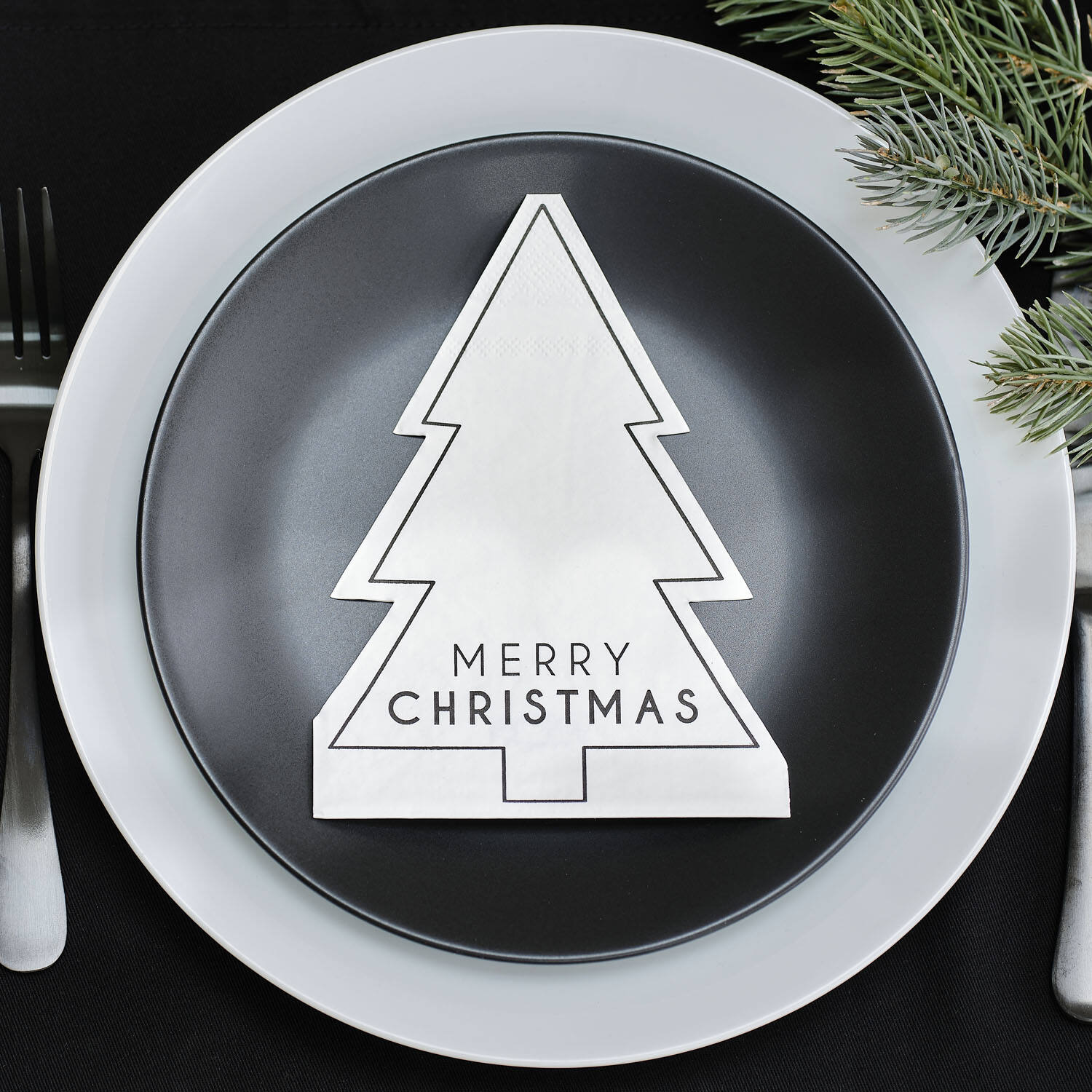 Napkin - Merry Christmas - Black and White