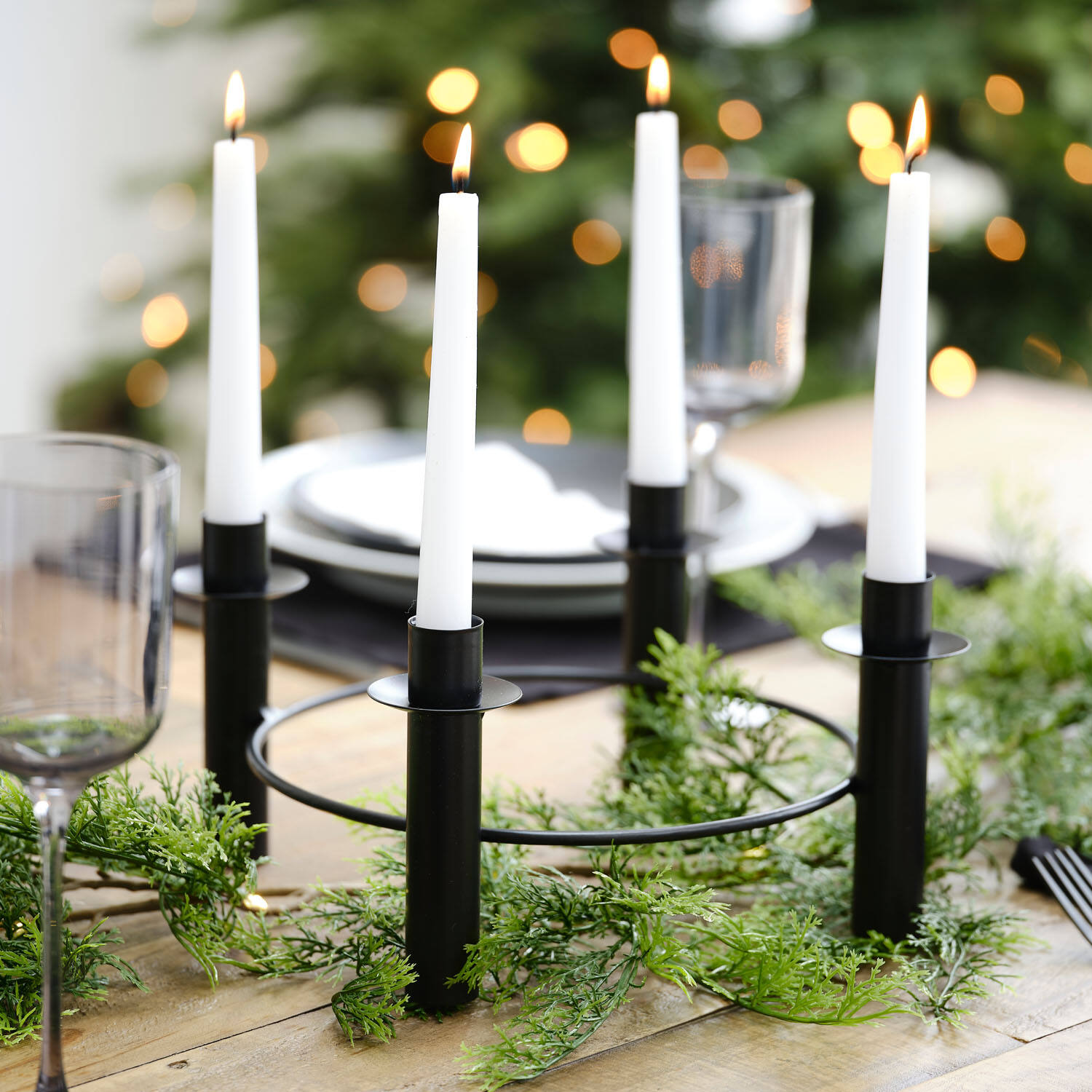 Table Centrepiece - Circular Candle Holder - Black