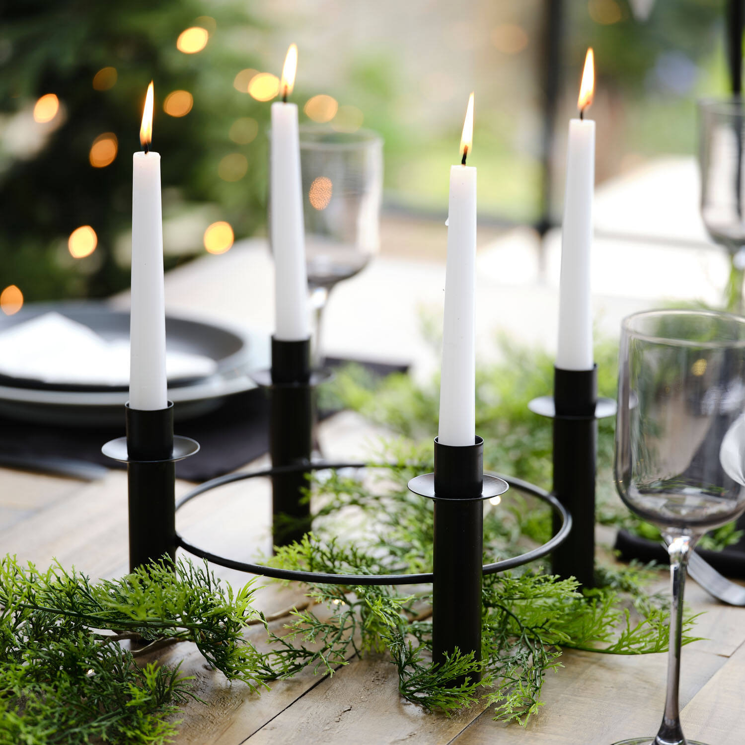 Table Centrepiece - Circular Candle Holder - Black