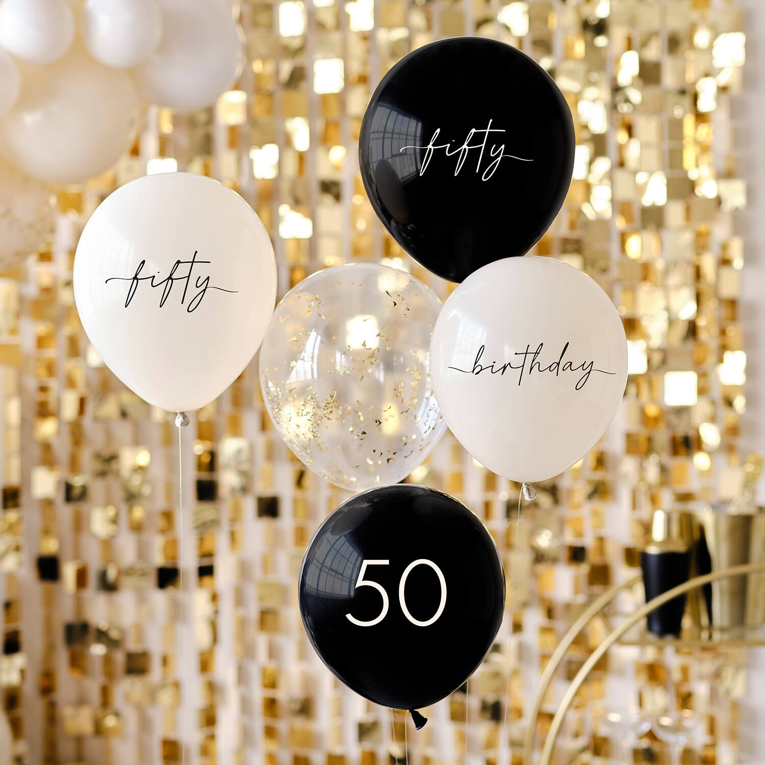 Balloon Bundle - 50th Birthday - Black, Nude, Cream, Champagne Chrome