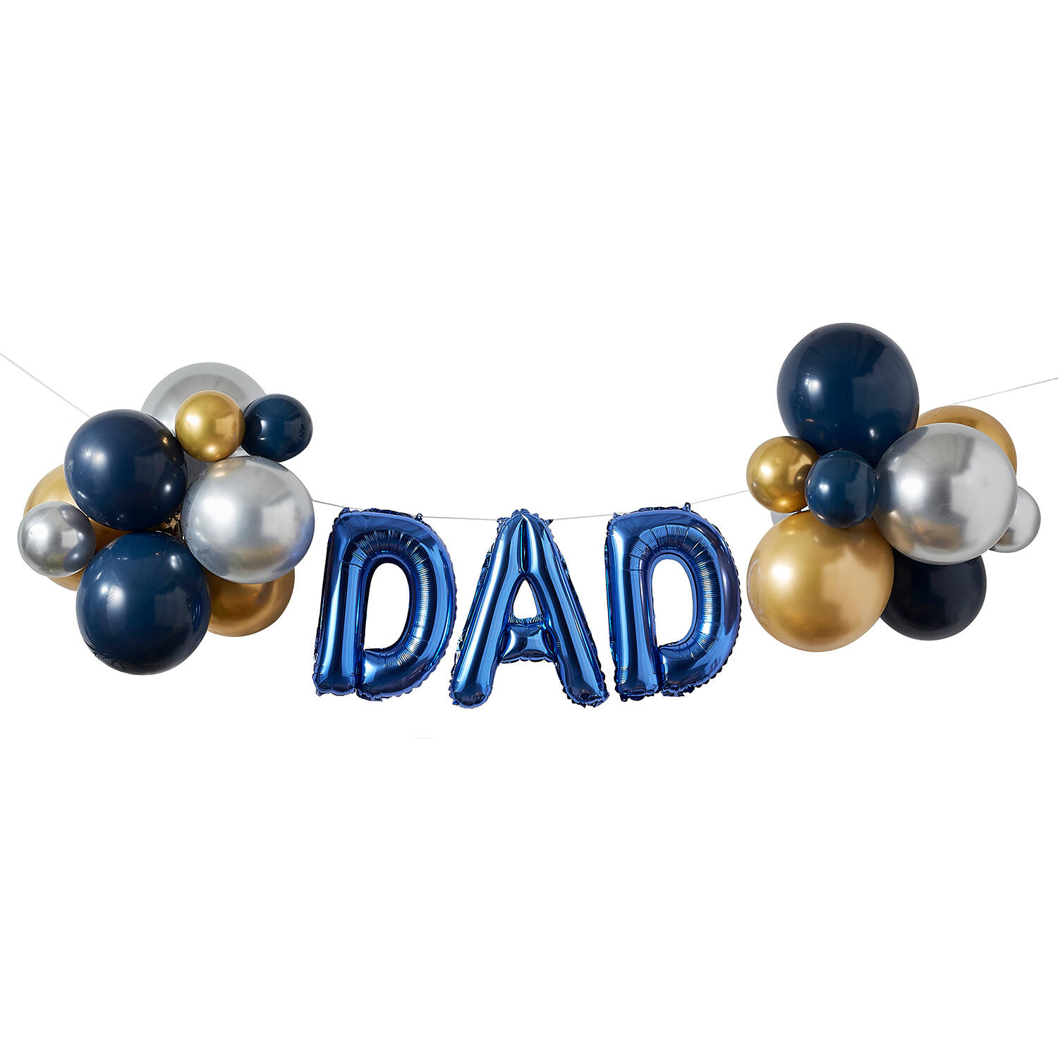 Balloon Bunting - Dad With Latex Balloons - Blue Foiled and Chrome Balloons