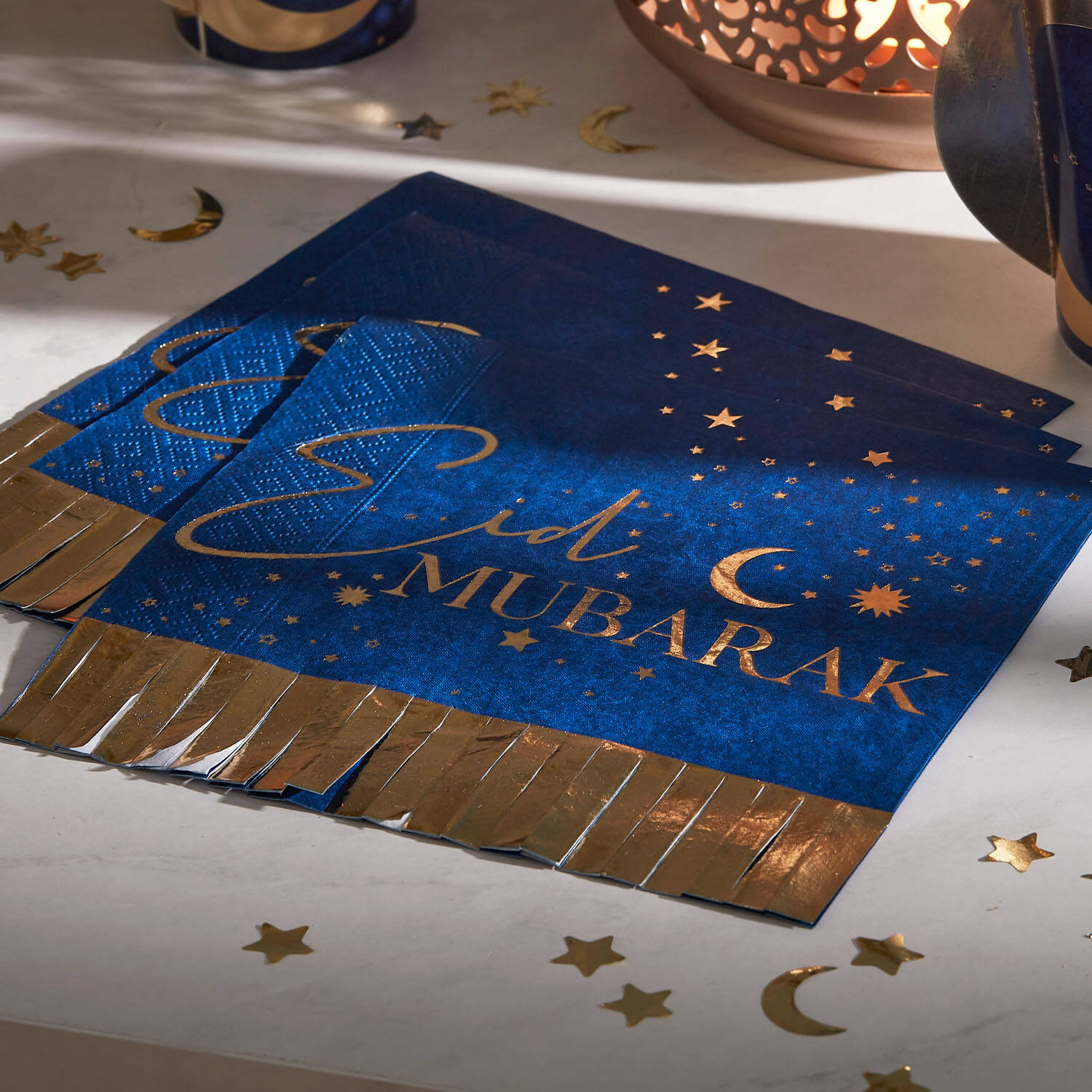 Paper Napkin - Eid Mubarak Fringe Napkin - Navy and Gold