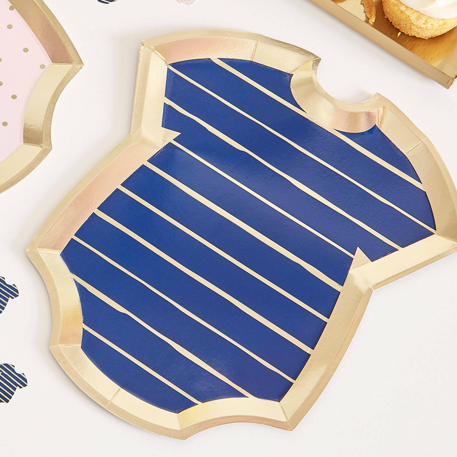 Gold Foiled Pink and Navy Baby grow shaped  mixed plates