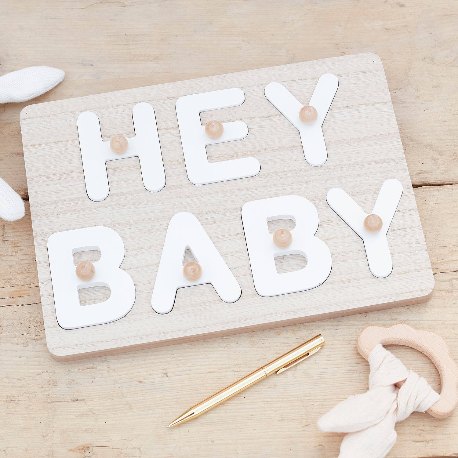 Alternative Guest Book - Hey Baby Wooden Puzzle - White