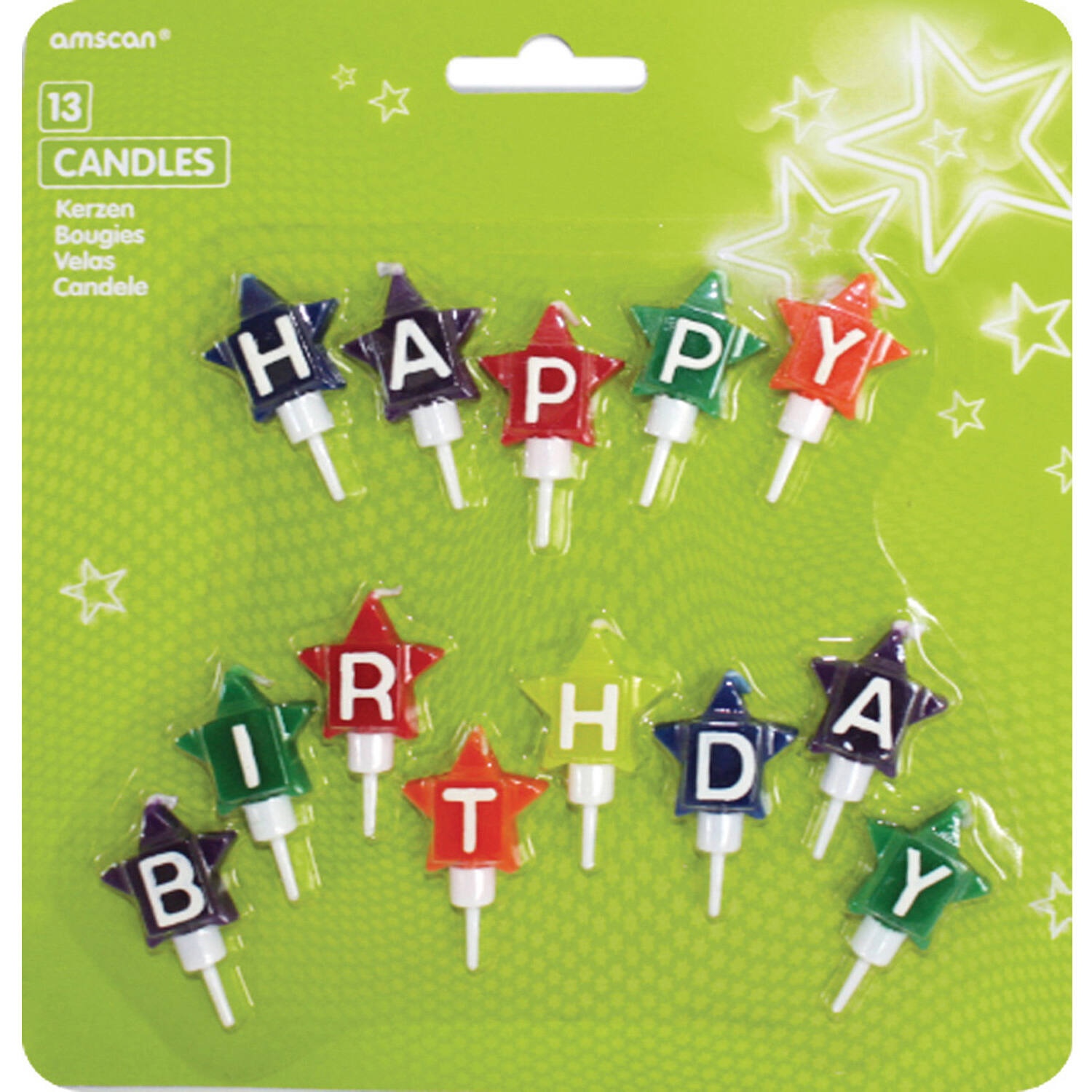 13 Mini Character Candles Happy Birthday Stars Height 4.1 cm