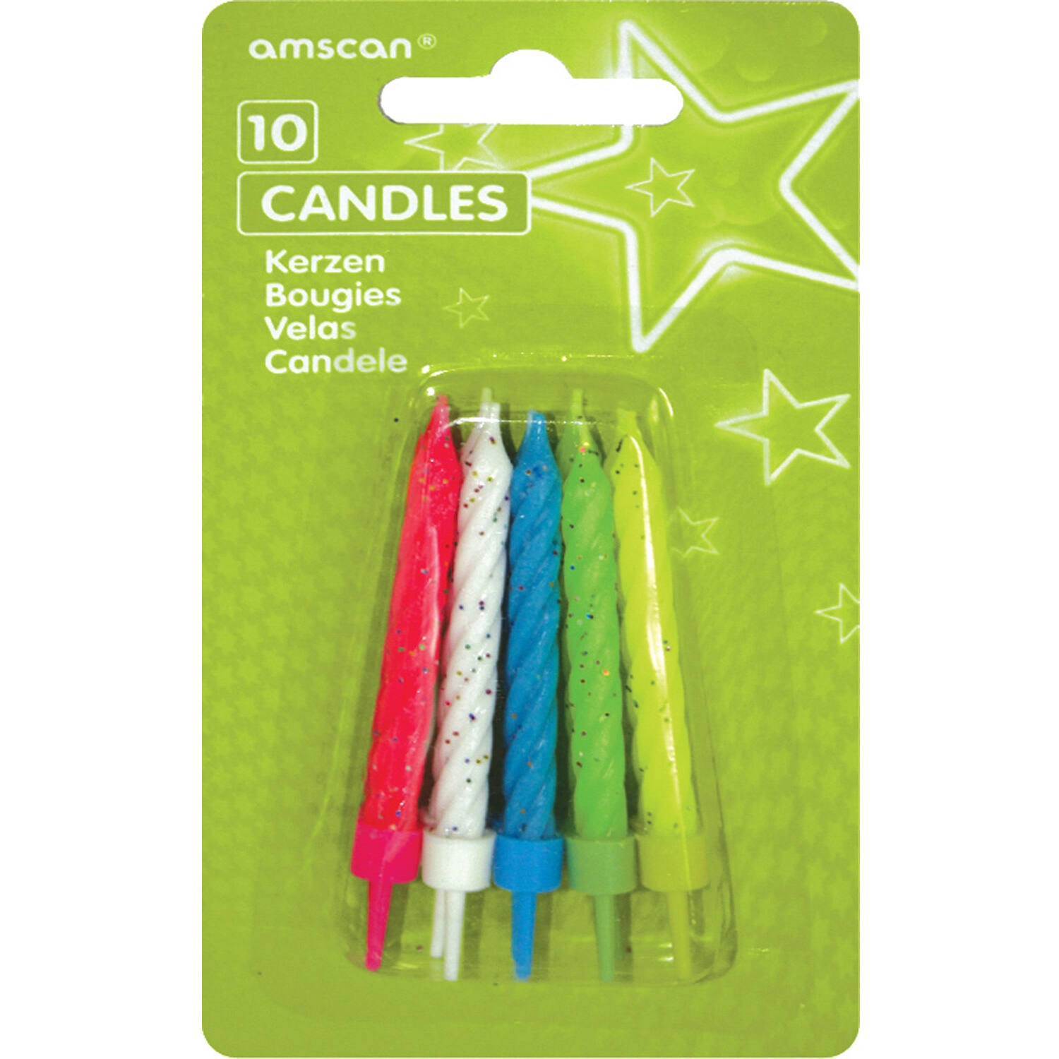 10 Spiral Candles Glitter Assorted Height 6.3 cm