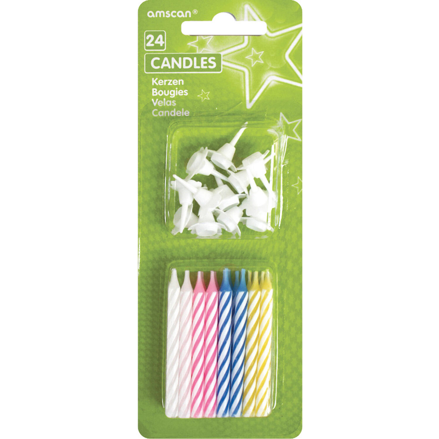 24 Spiral Candles with 12 Holders 4-Colour Assorted Height 6.3 cm