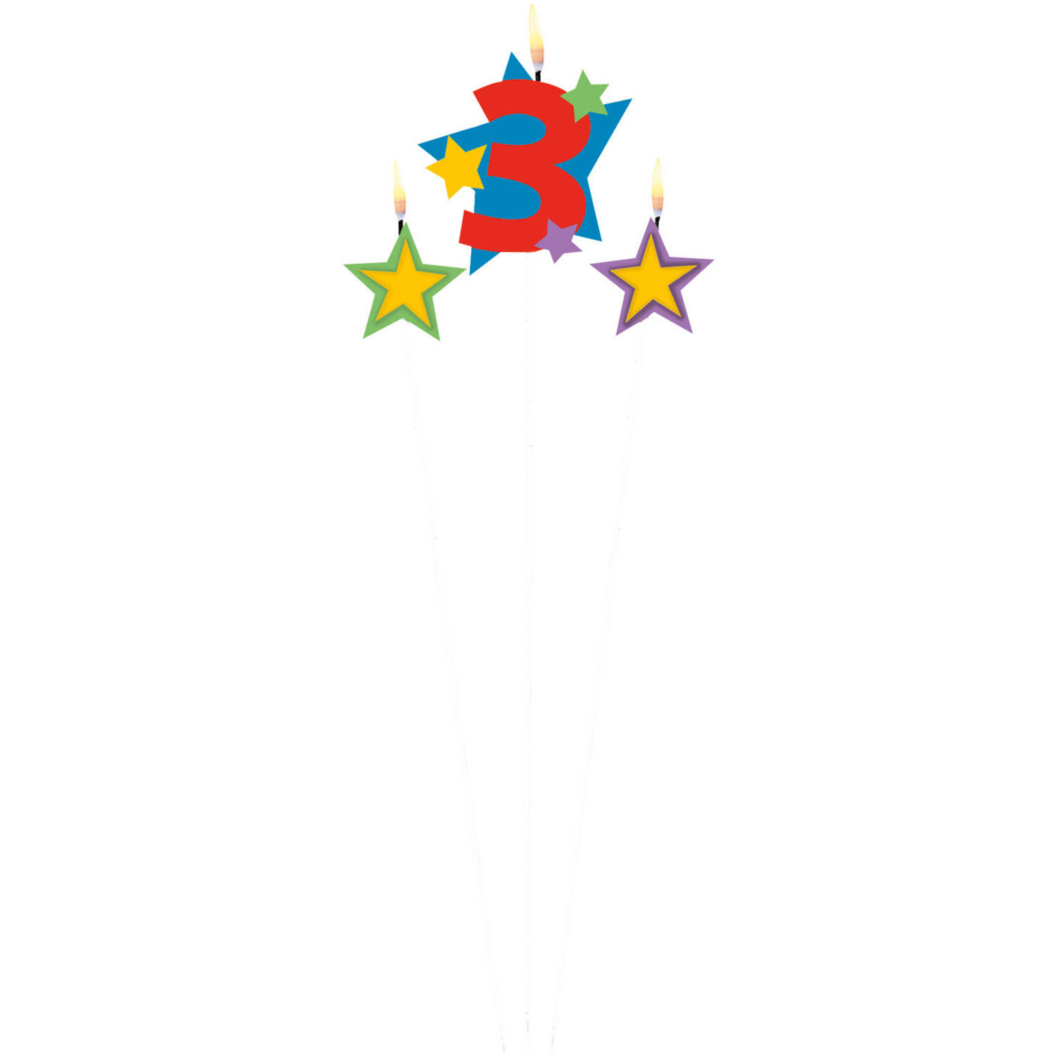 Numeral Candle 3 with 2 Star Candles Height 12.2/13.5 cm