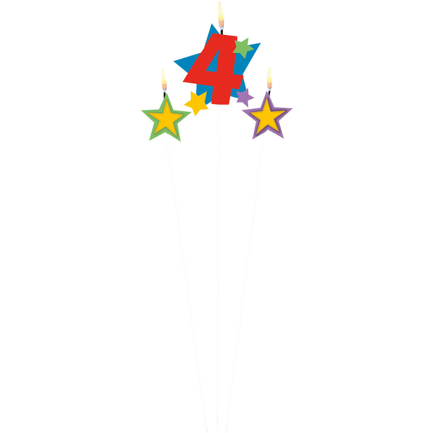 Numeral Candle 4 with 2 Star Candles Height 12.2/13.5 cm