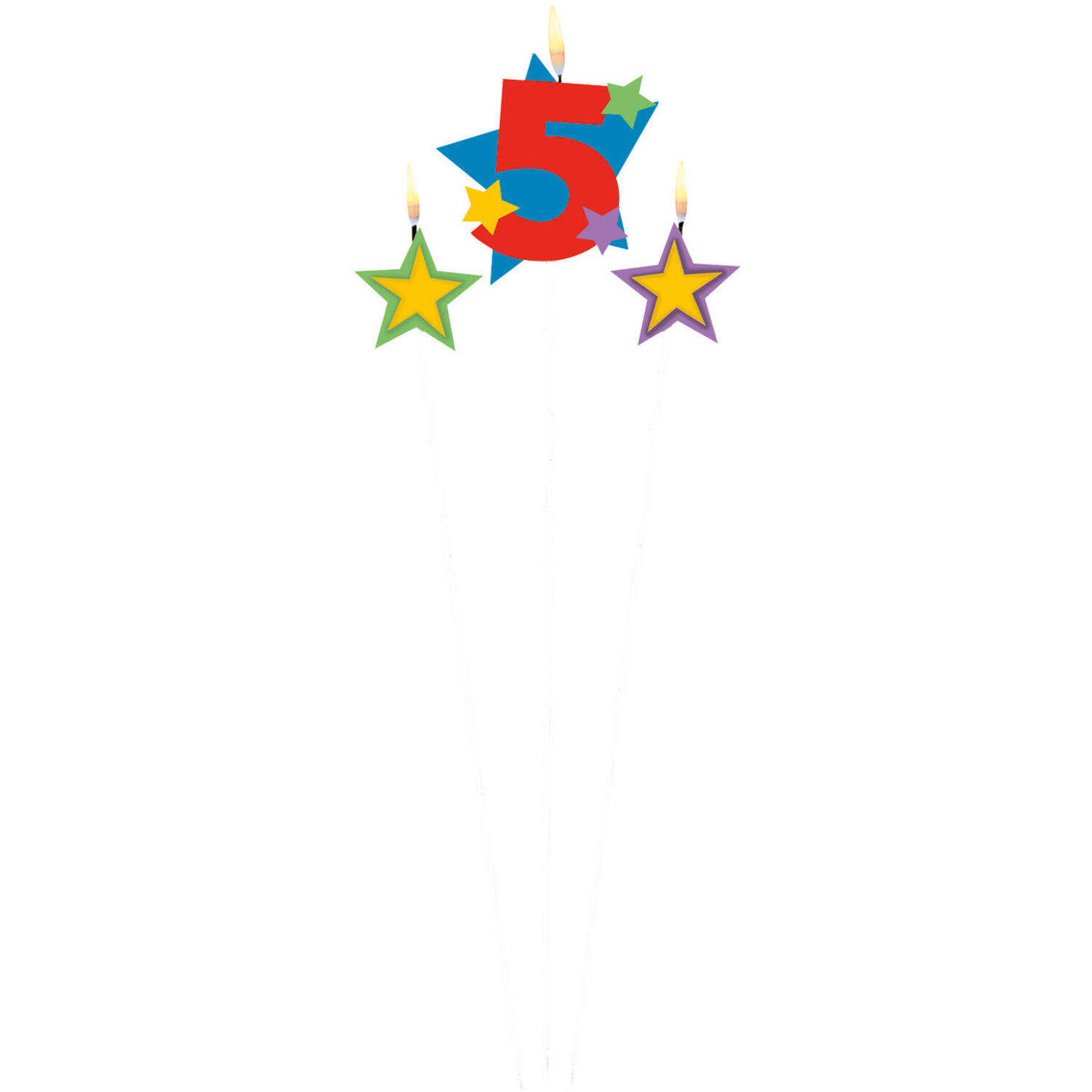 Numeral Candle 5 with 2 Star Candles Height 12.2/13.5 cm
