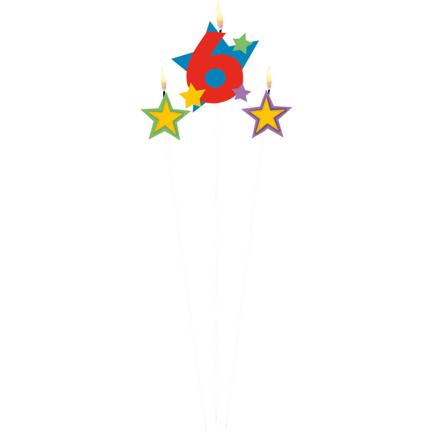 Numeral Candle 6 with 2 Star Candles Height 12.2/13.5 cm
