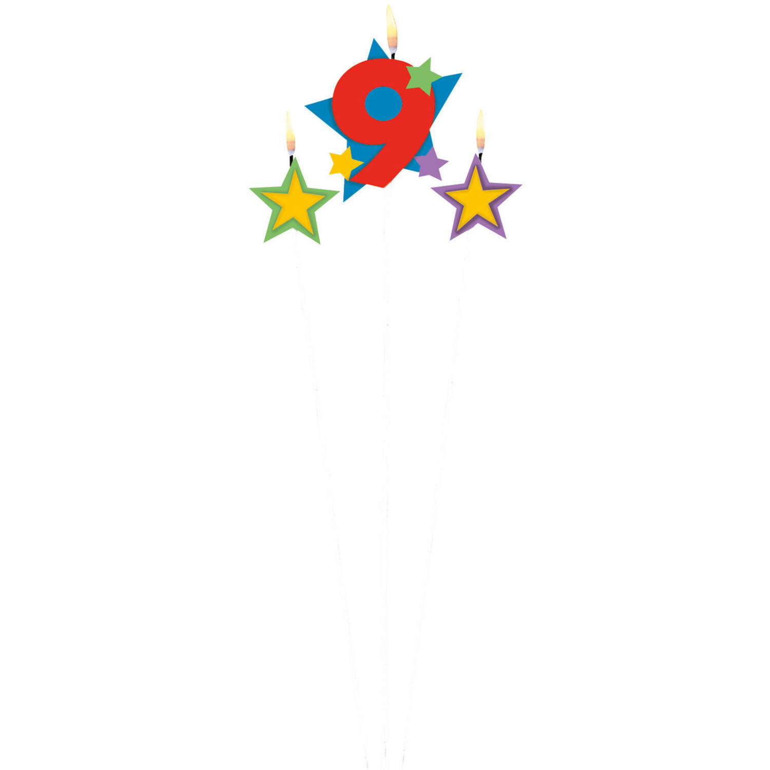 Numeral Candle 9 with 2 Star Candles Height 12.2/13.5 cm