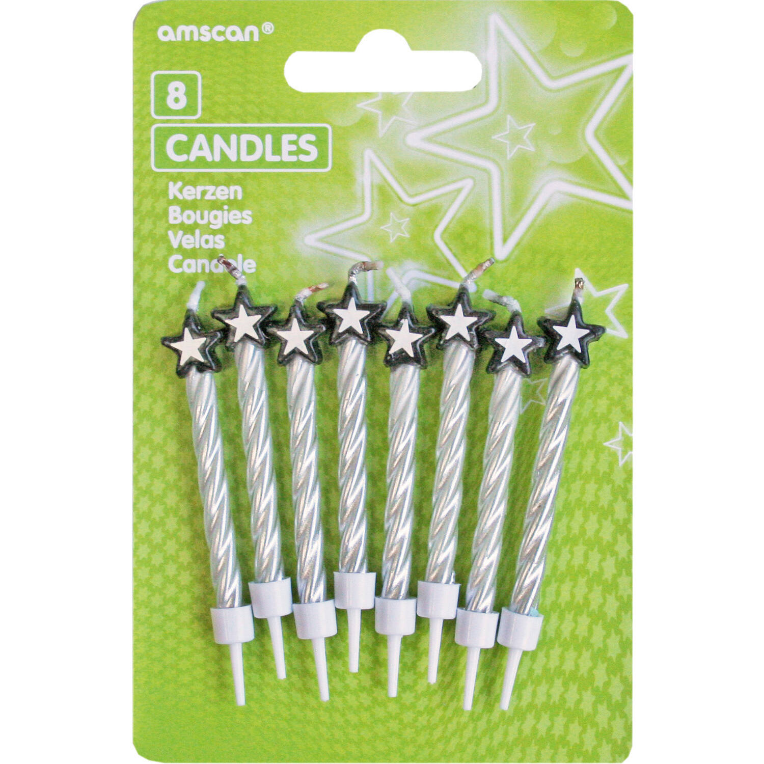 8 Spiral Candles with Star Silver Height 6.3 cm