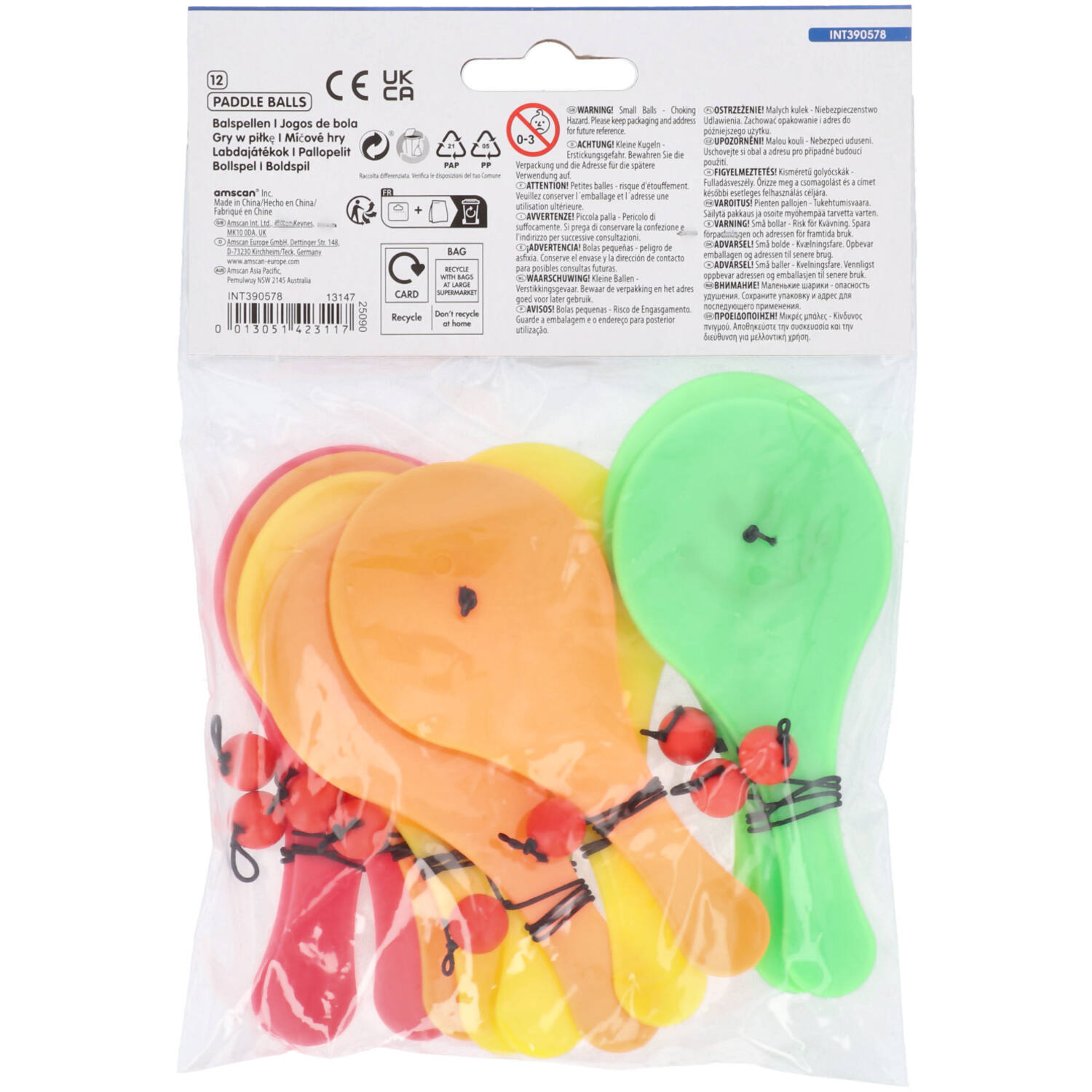 12 Paddle Balls Plastic 12.1 x 5.5 cm