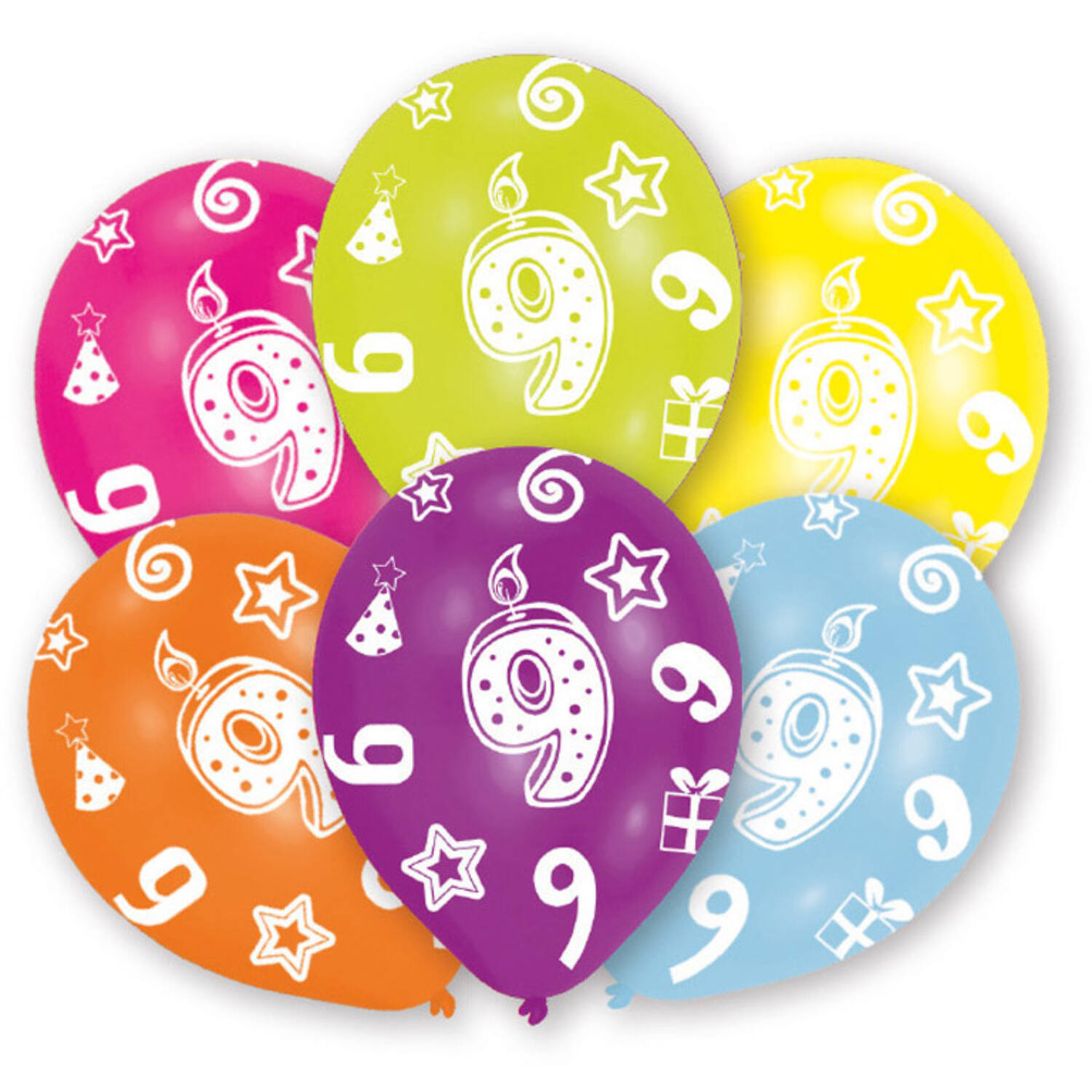 6 Latex Balloons All Round Printed Age 9 assorted 27.5 cm / 11"