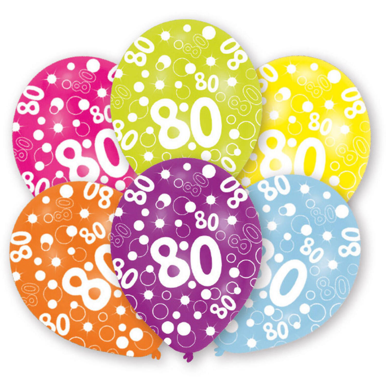 6 Latex Balloons All Round Printed Age 80 assorted 27.5 cm / 11"